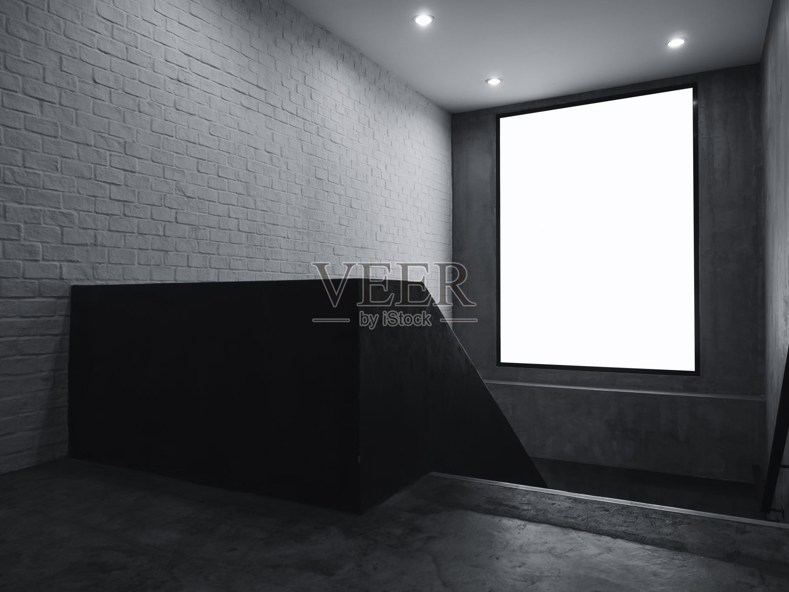 空白横幅模拟灯箱标志室内与楼梯照片摄影图片