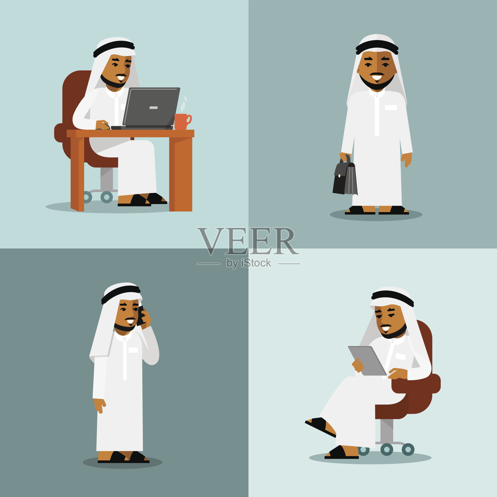 沙特阿拉伯商人概念集插画图片素材