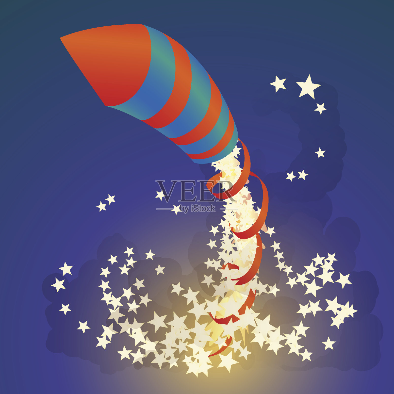 烟花火箭在夜空中飞翔插画图片素材