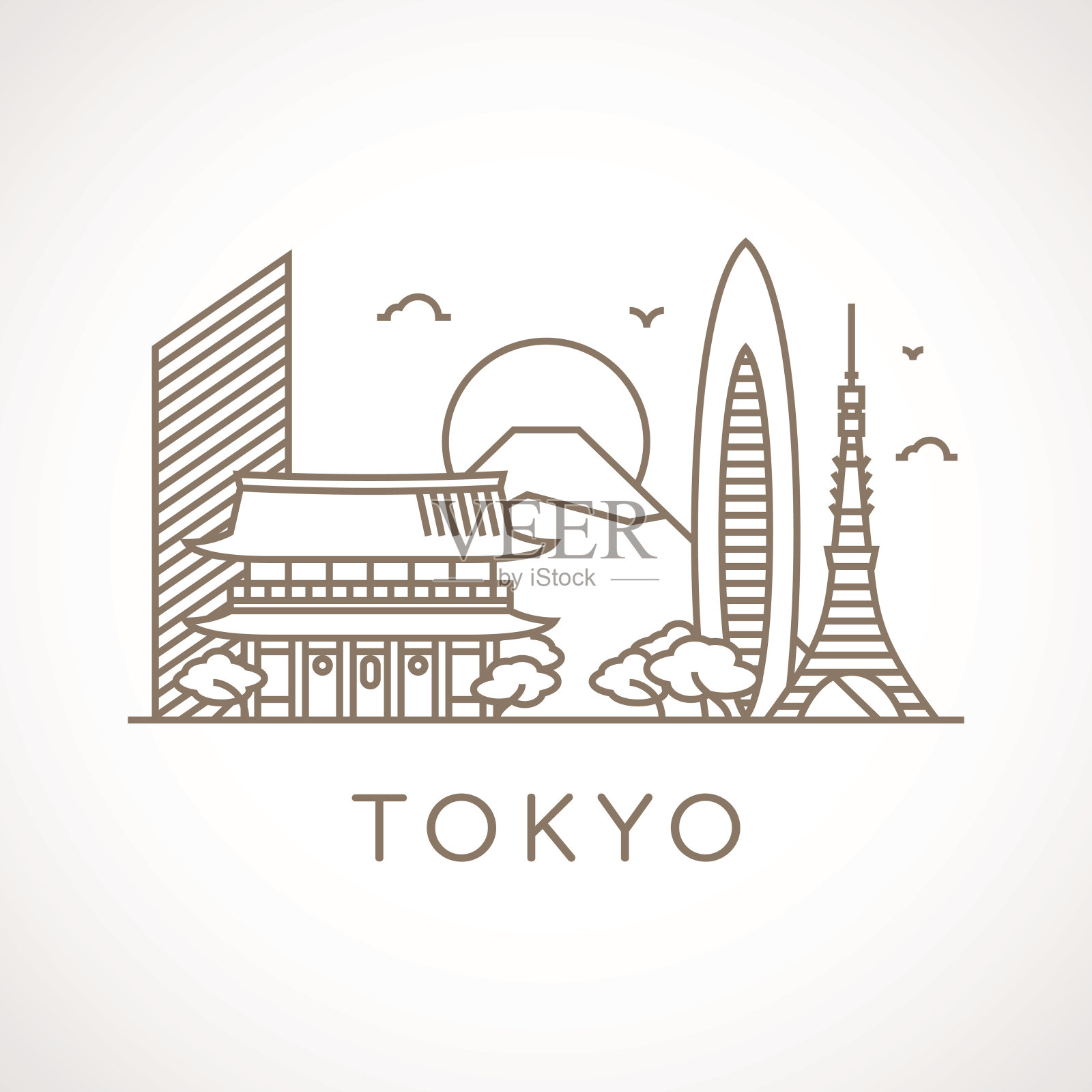 东京时尚的线条艺术插图。插画图片素材
