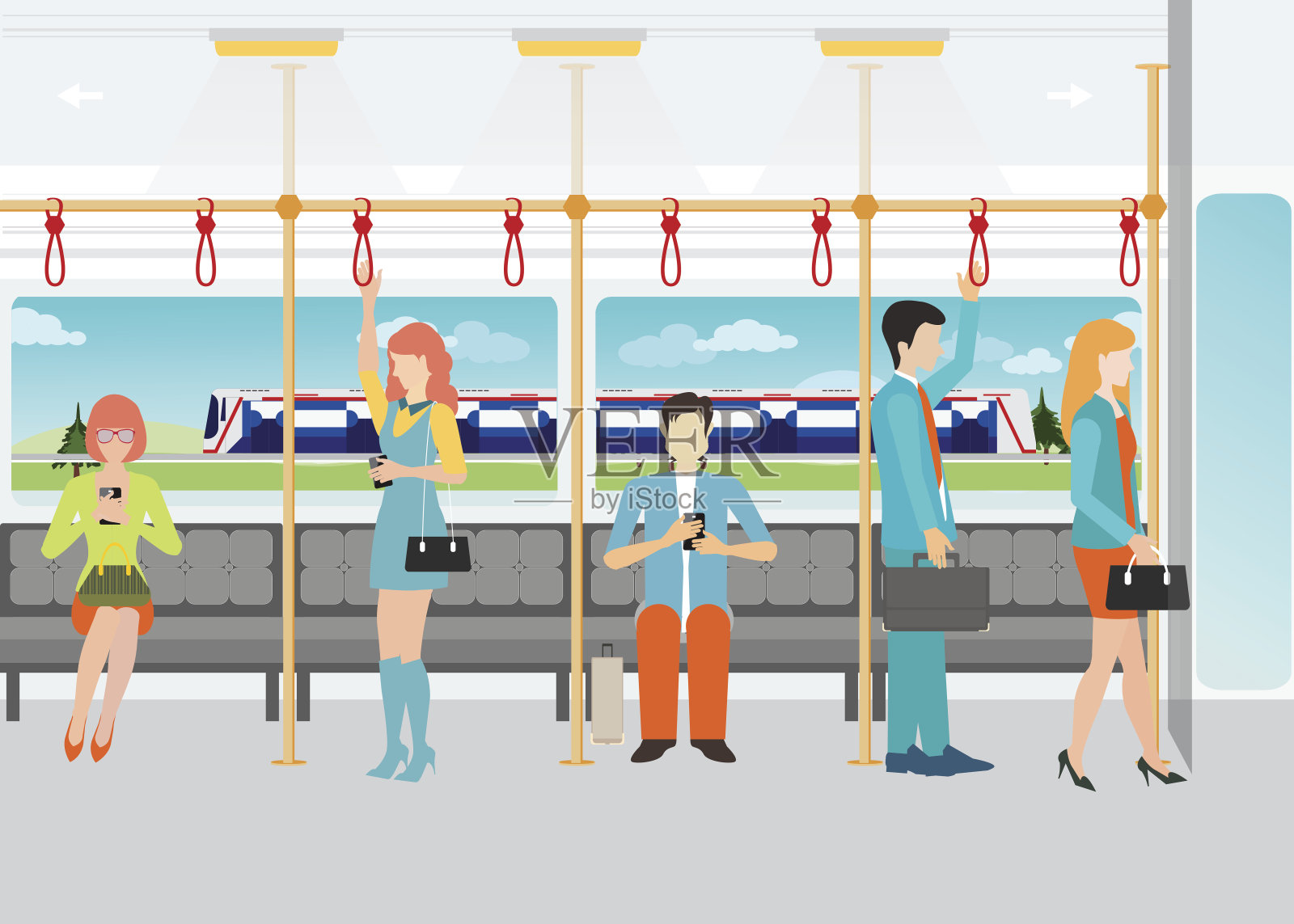 乘坐地铁的人们。插画图片素材