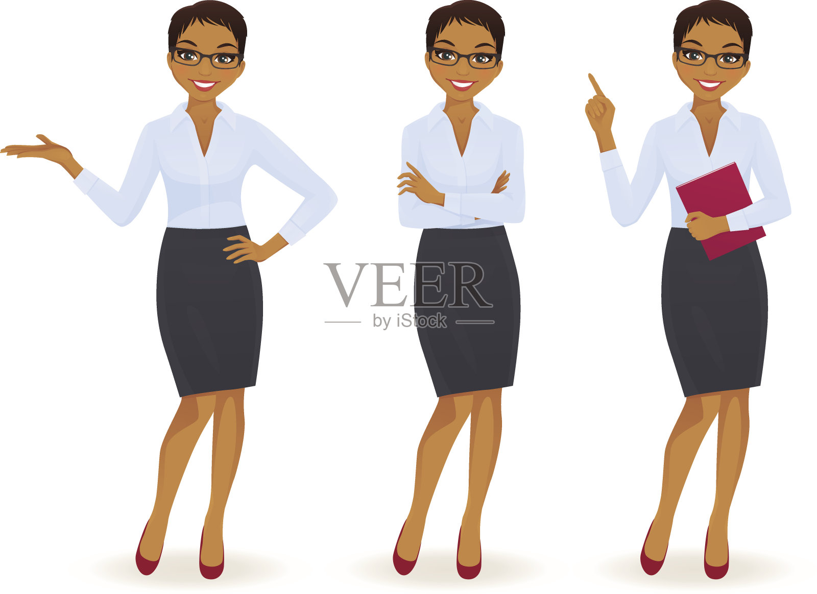 优雅的商务女性在不同的姿势插画图片素材