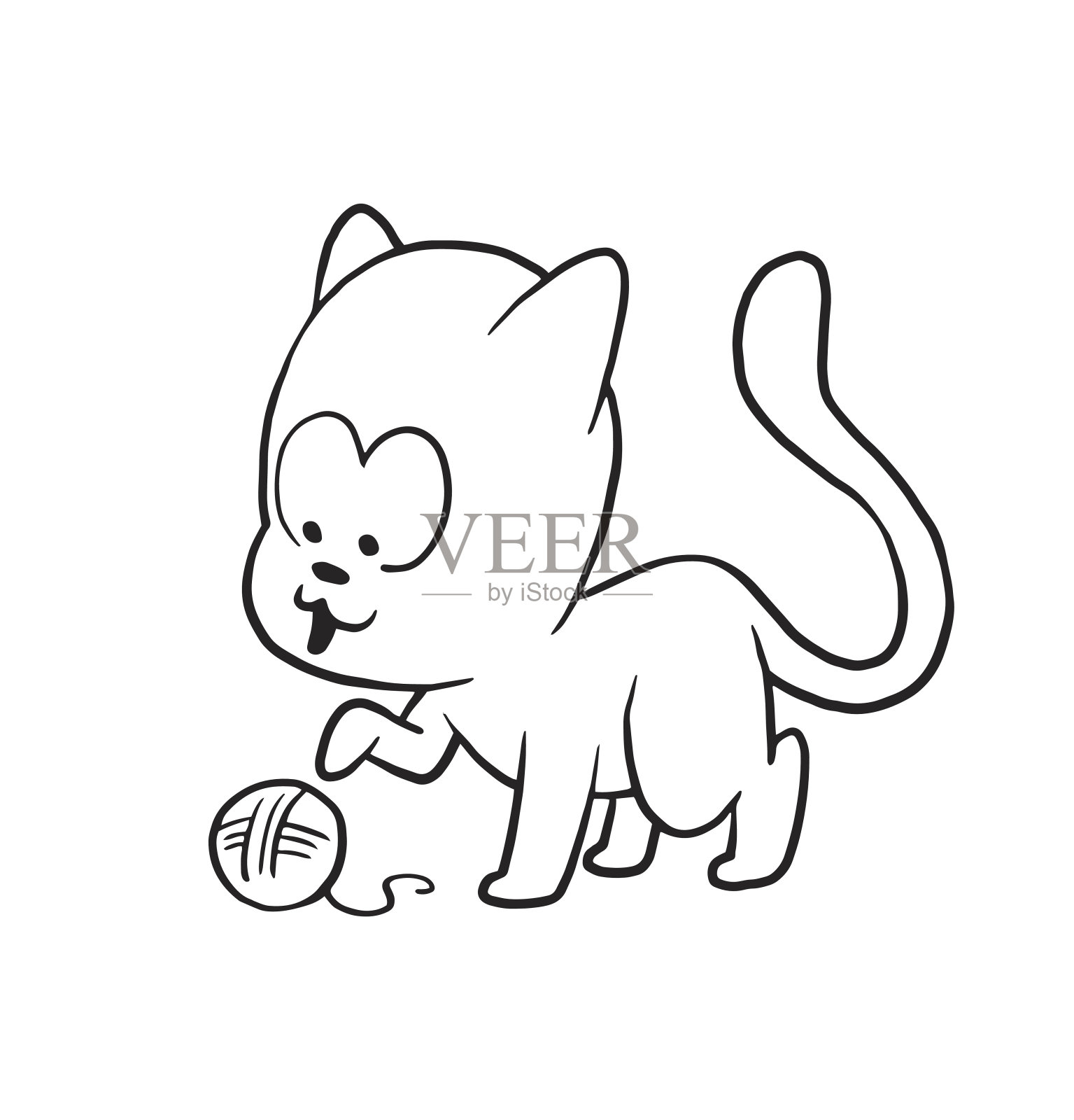 可爱的小猫玩着毛线球，黑白风格设计元素图片