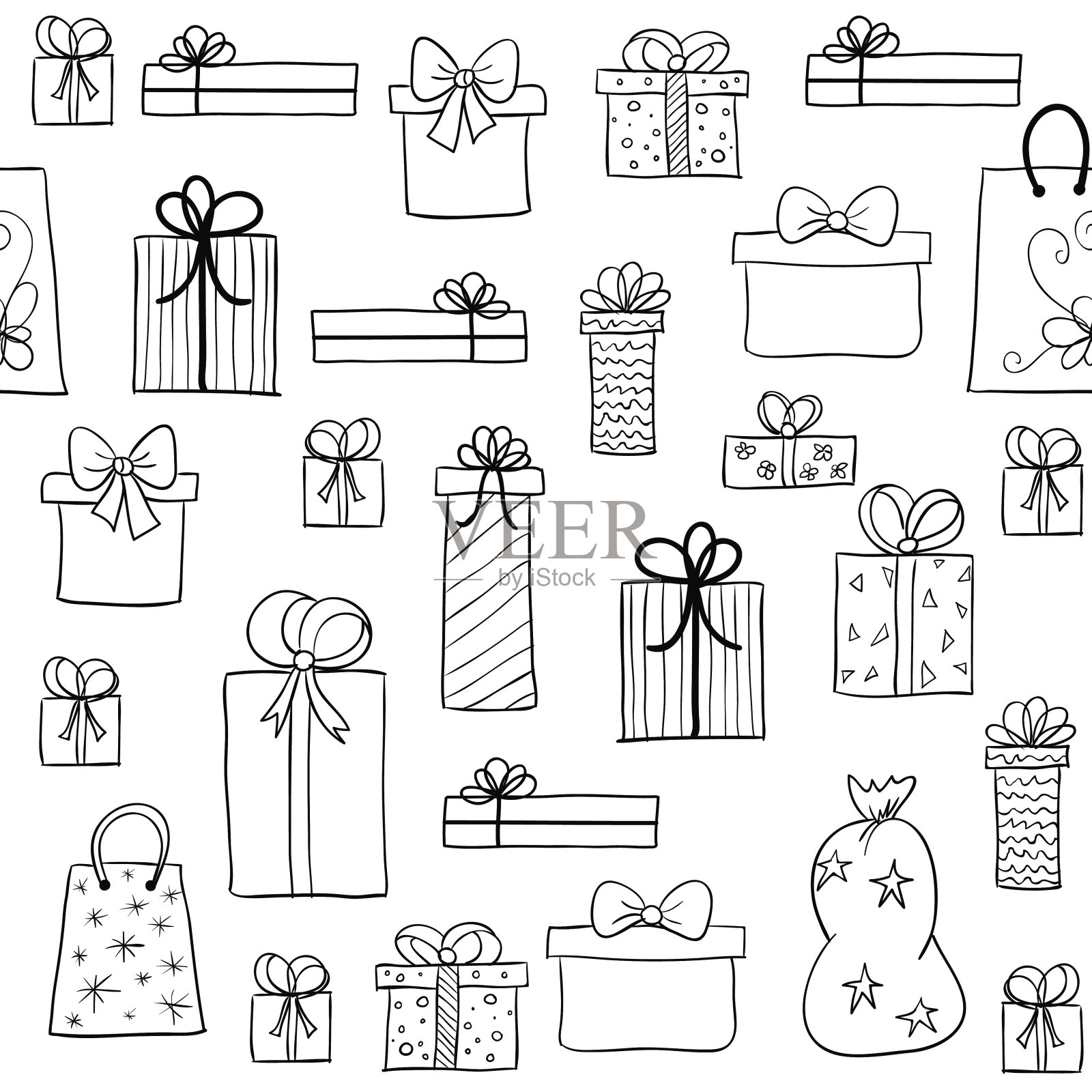圣诞图案与手绘礼品盒插画图片素材