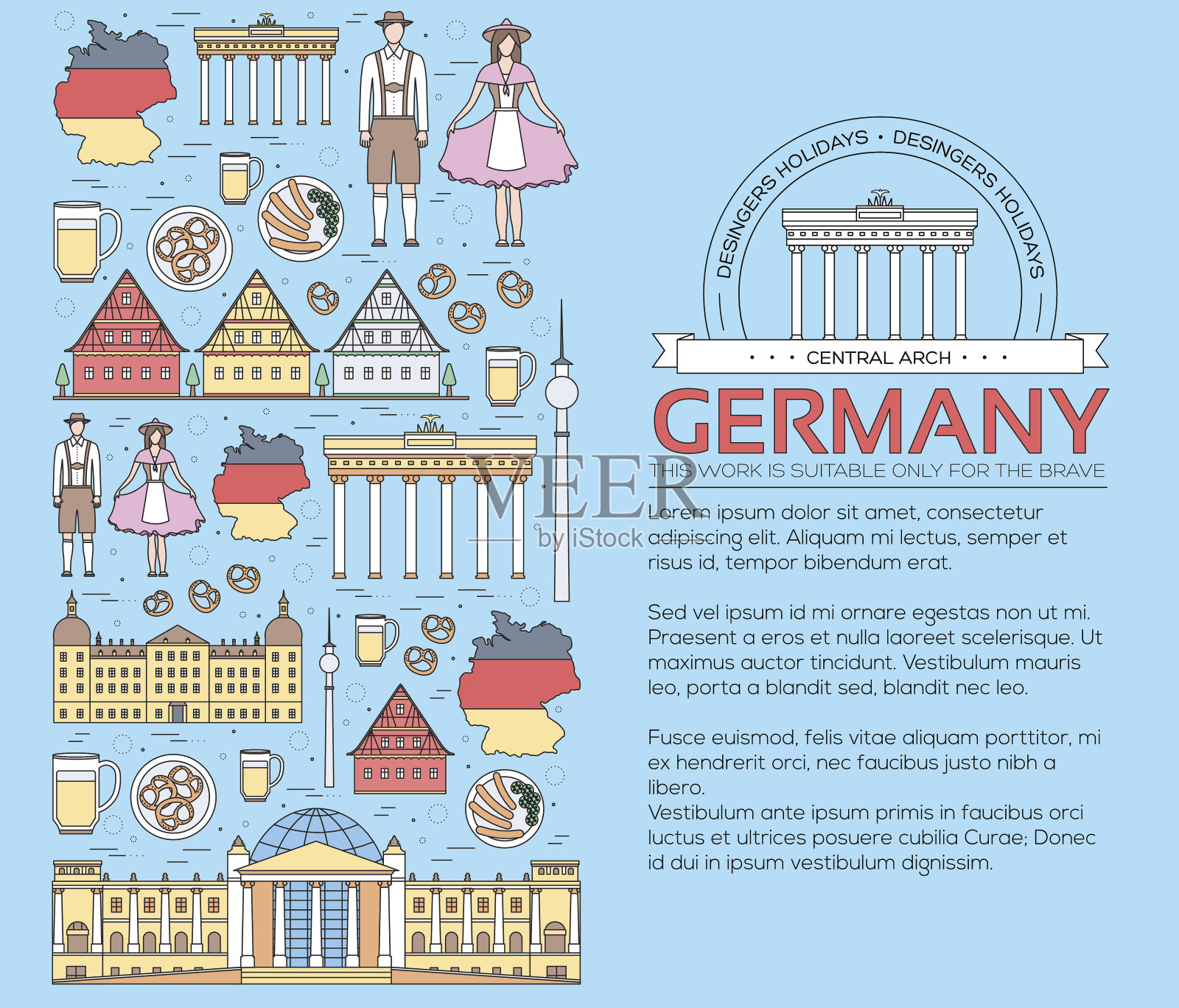 德国旅游度假商品指南、地点及特色插画图片素材