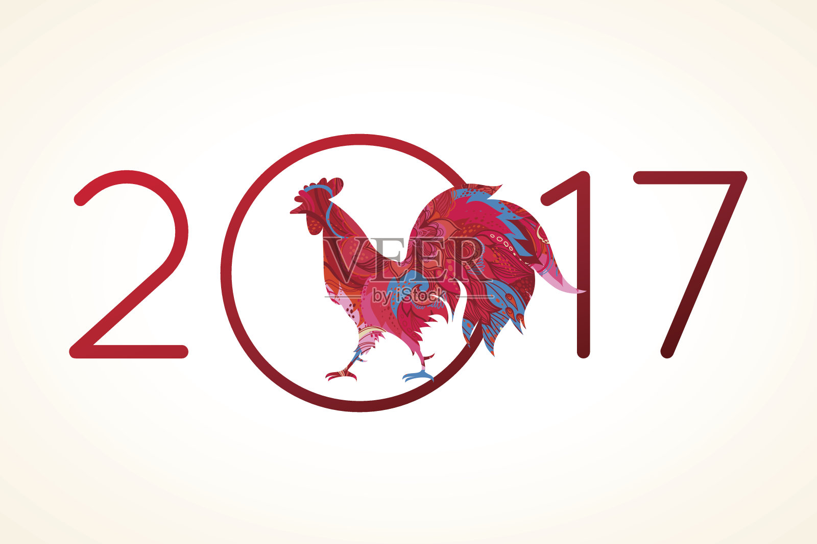 红公鸡象征2017年。插画图片素材
