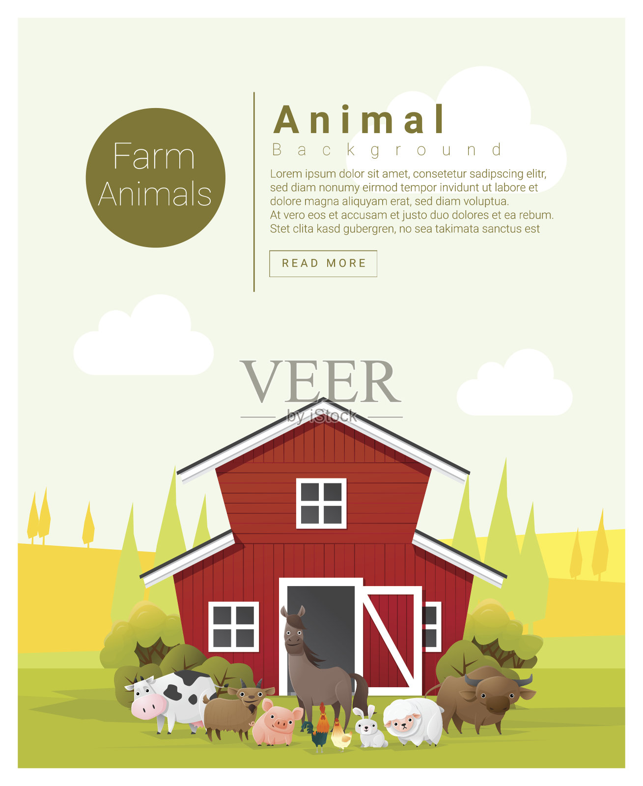 乡村景观和农场动物背景2设计模板素材