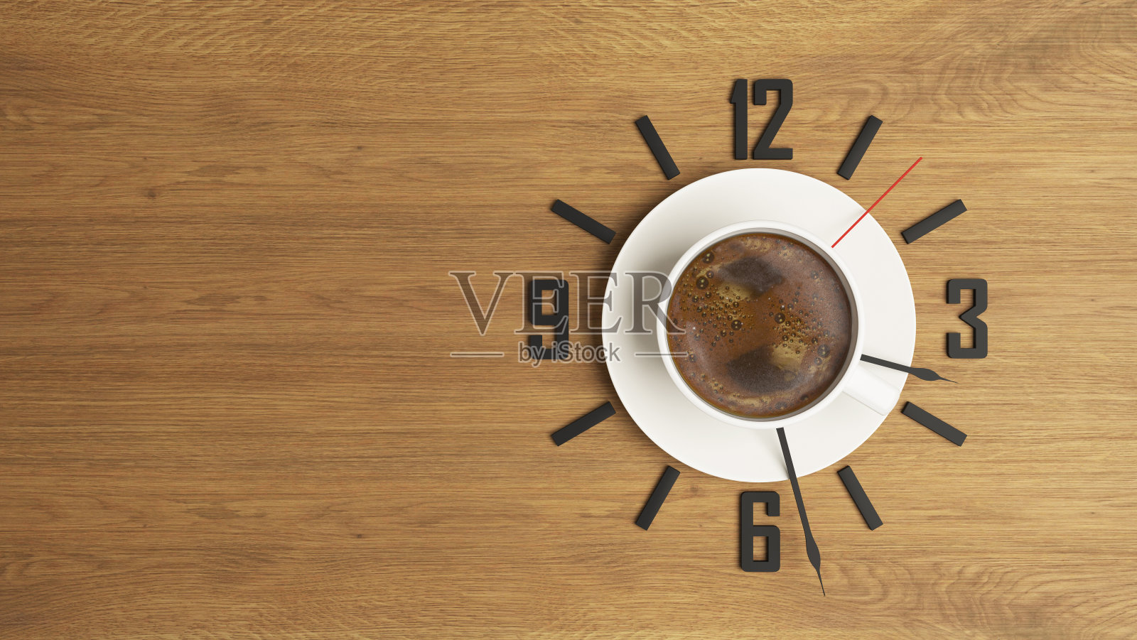 带有时钟概念设计背景的咖啡杯照片摄影图片