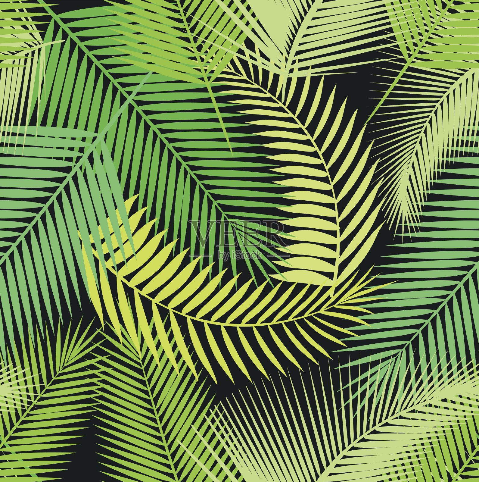 美丽无缝的热带丛林花卉图案背景与不同的棕榈树插画图片素材