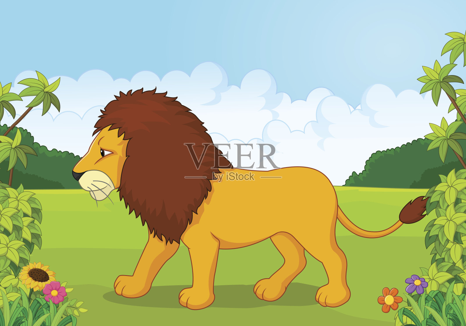 卡通狮子从侧面插画图片素材
