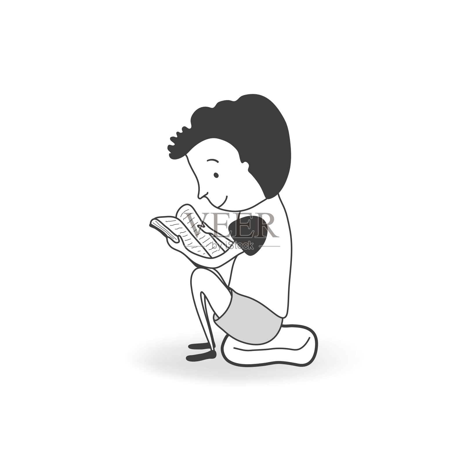男孩在看书，矢量插图插画图片素材
