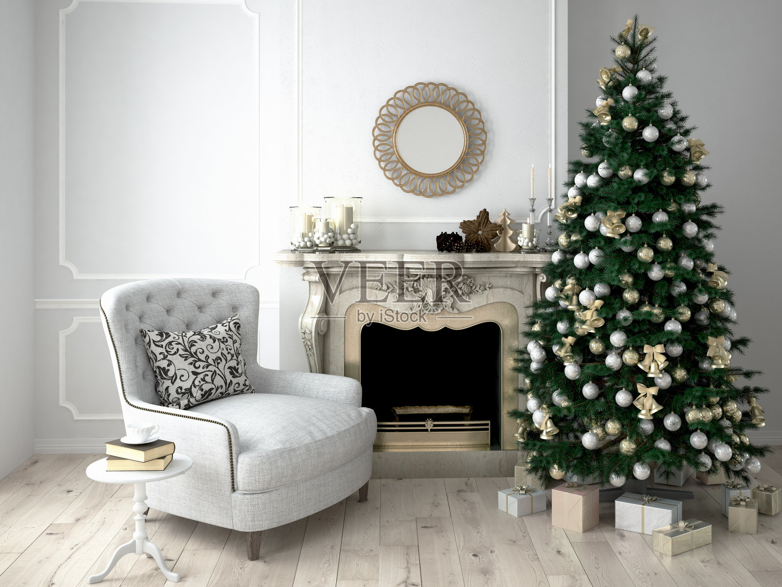 圣诞节的客厅。三维渲染照片摄影图片