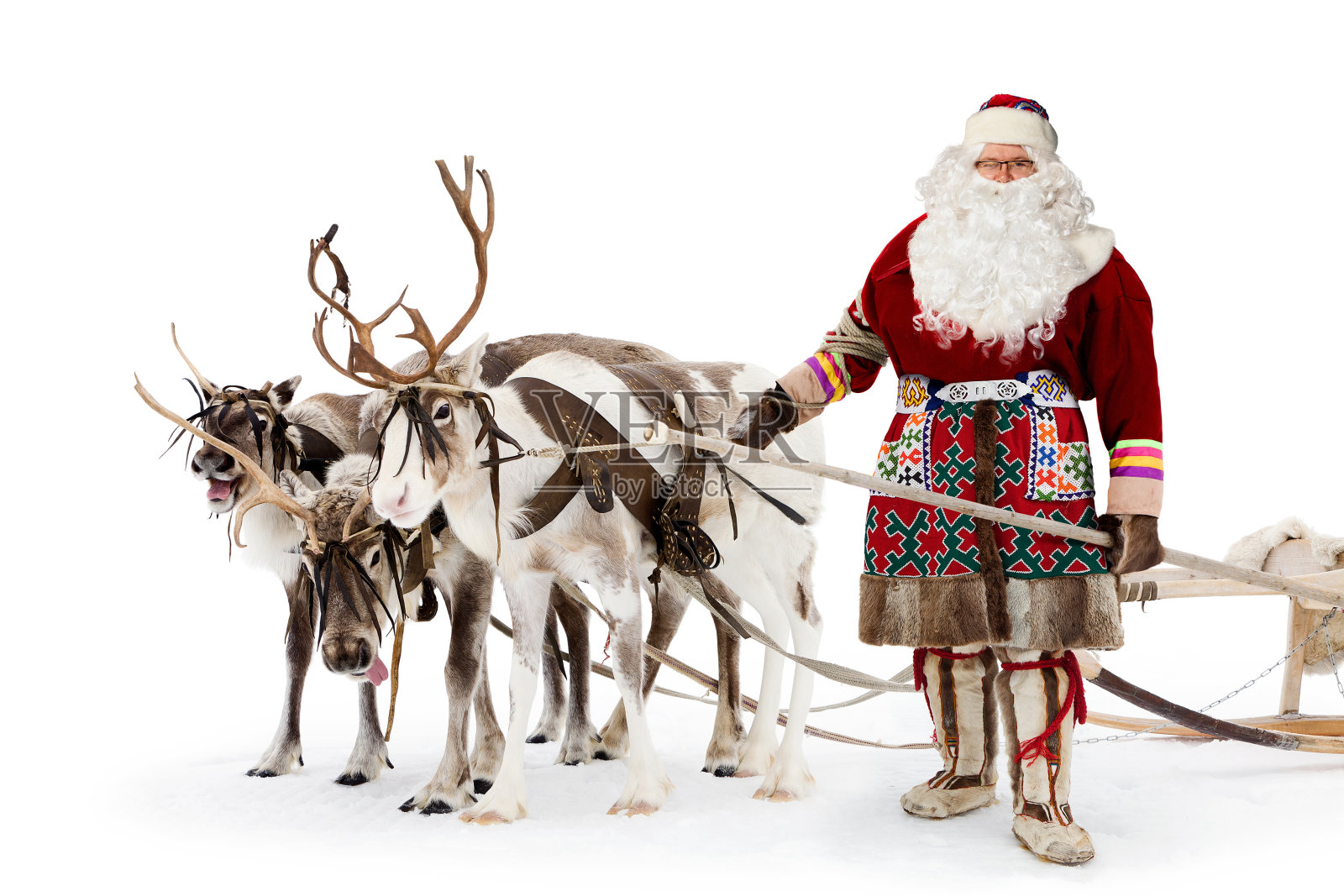 圣诞老人和他的驯鹿照片摄影图片