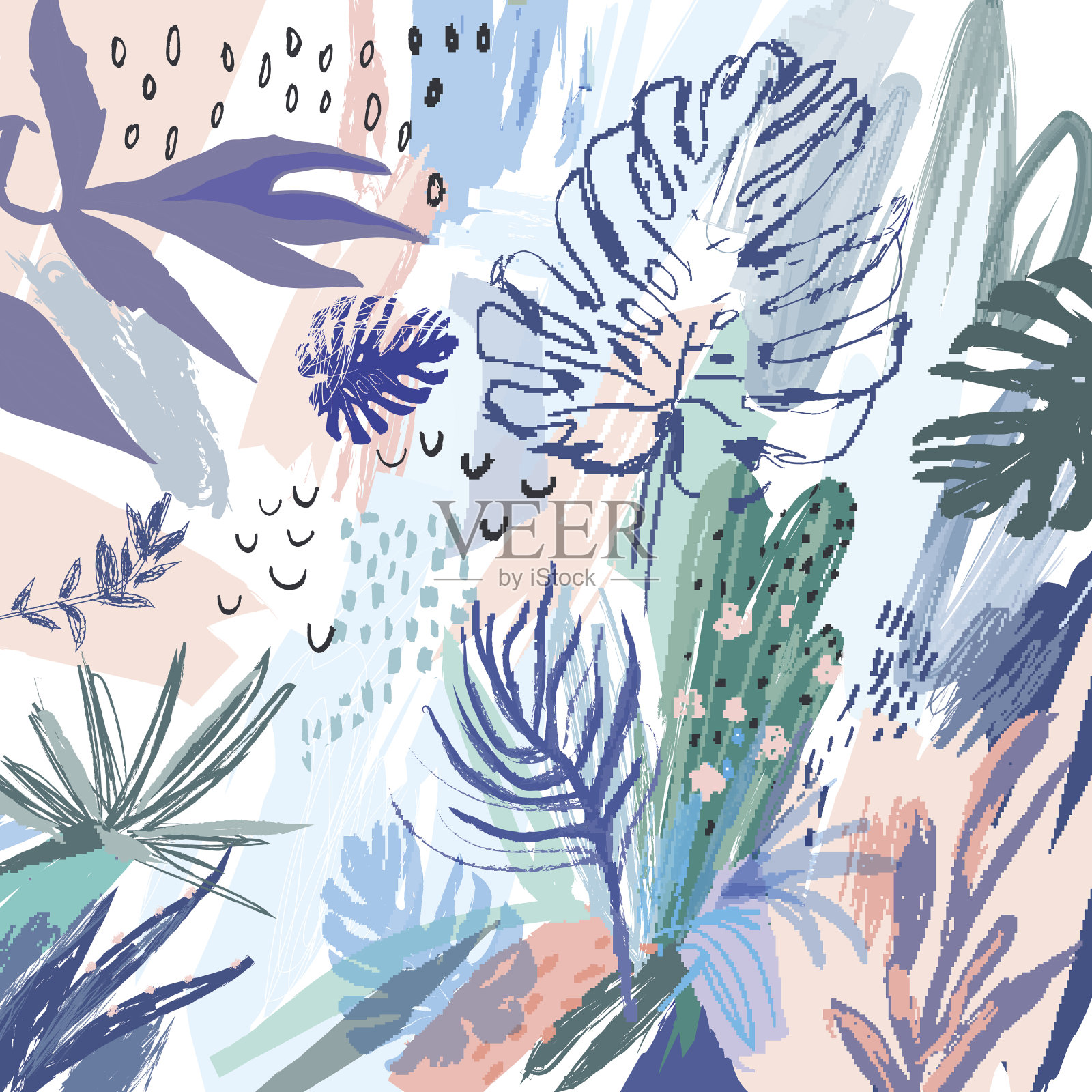 创意普遍的热带风格的花卉背景。插画图片素材