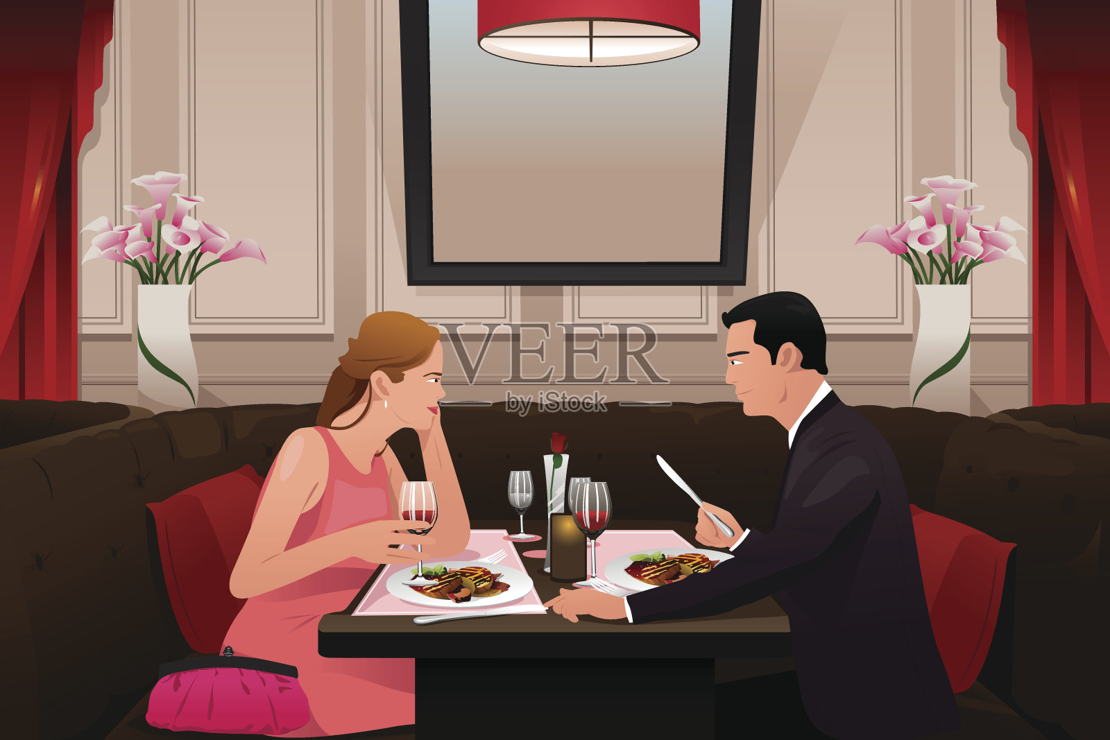 情侣去参加情人节晚餐插画图片素材