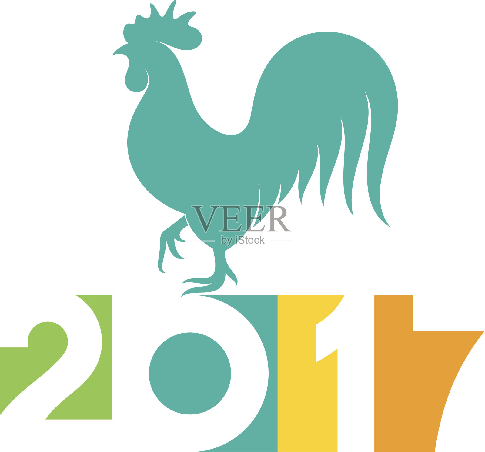 2017年新年快乐。带有公鸡的矢量图插画图片素材