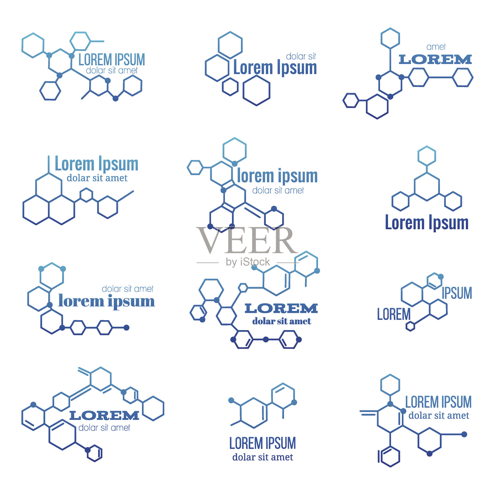 分子结构标志或生物模型符号向量集插画图片素材