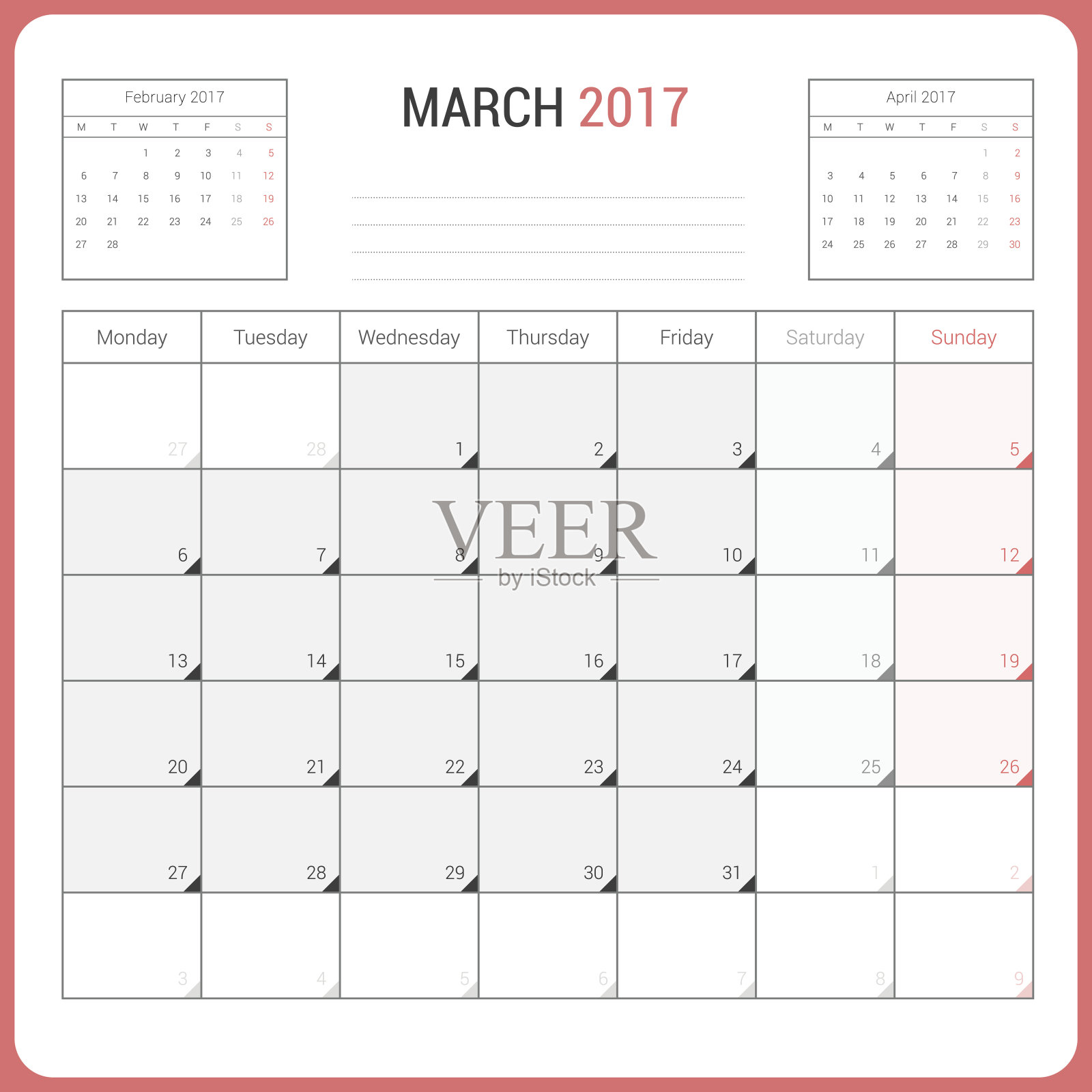 日历计划2017年3月设计模板素材