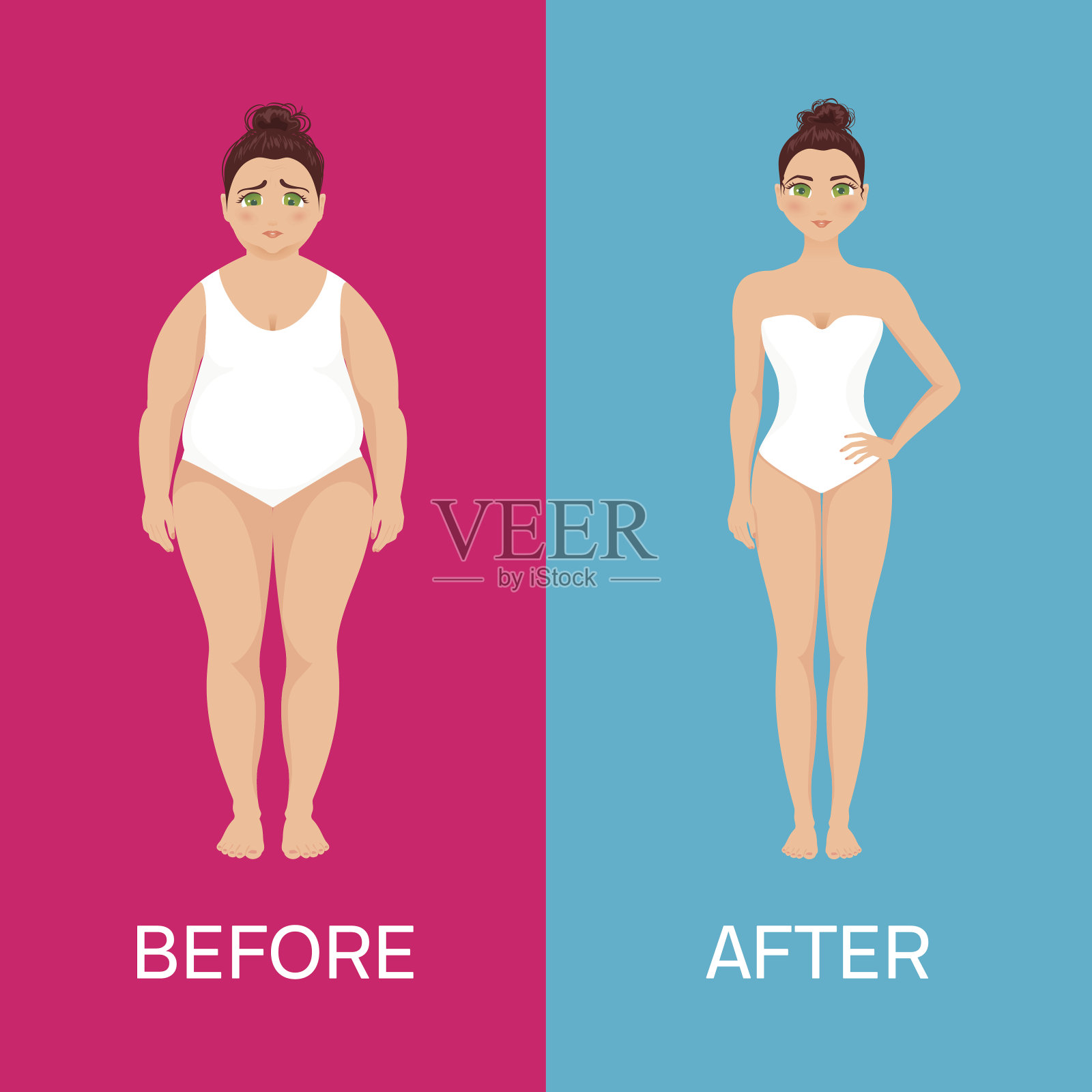 女性减肥前后插画图片素材