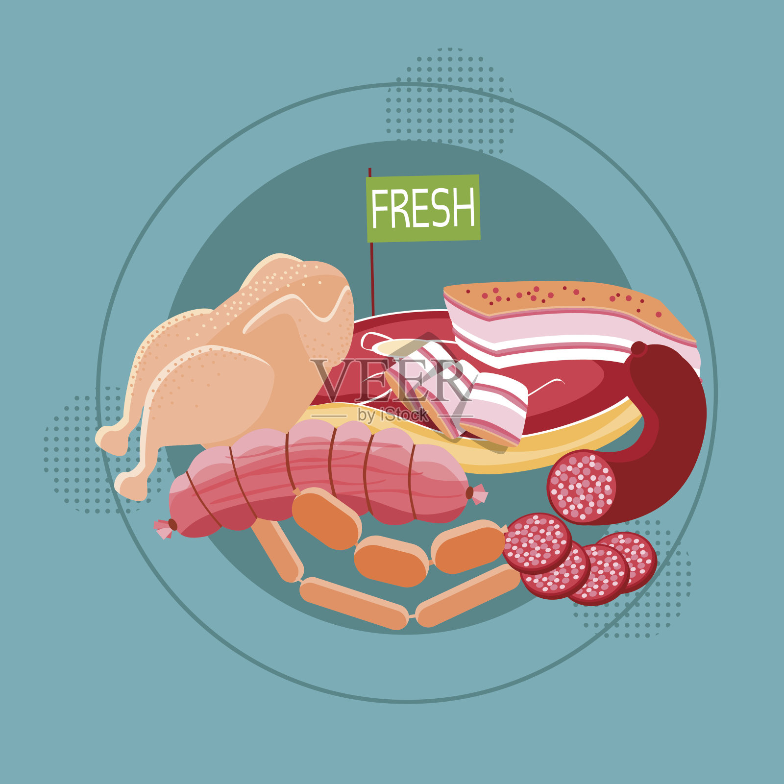 鲜肉香肠不同种类的商品食品收集插画图片素材