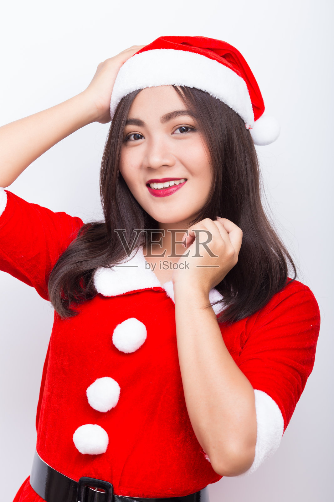 快乐女人装扮圣诞老人照片摄影图片