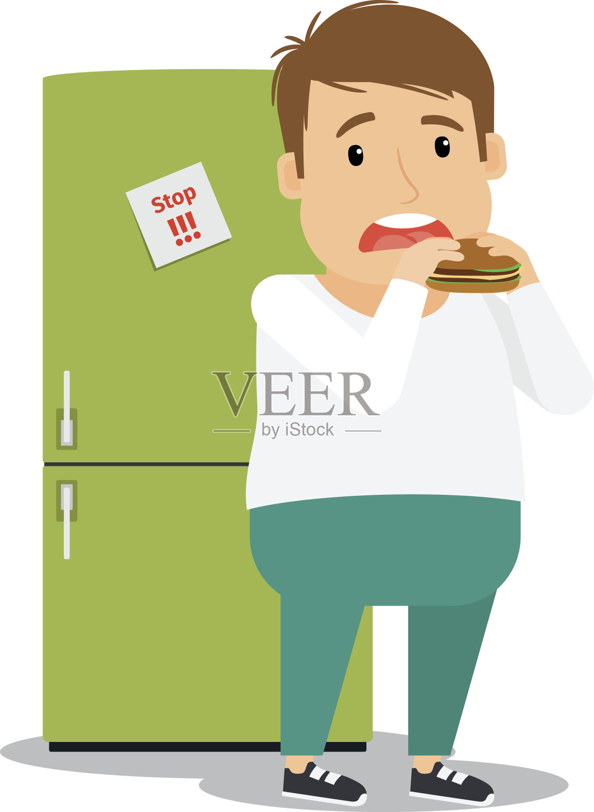 吃汉堡的胖子插画图片素材