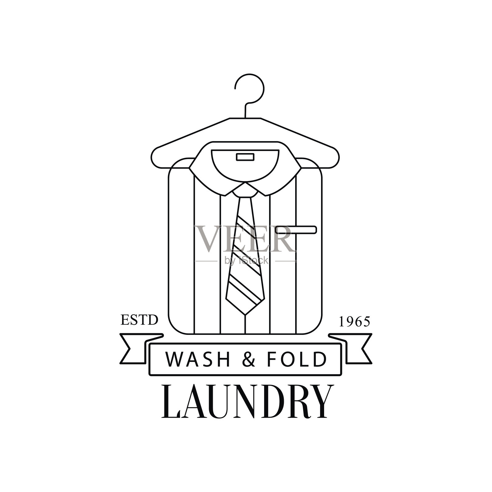 洗衣店干洗服务的黑白标志设计元素图片