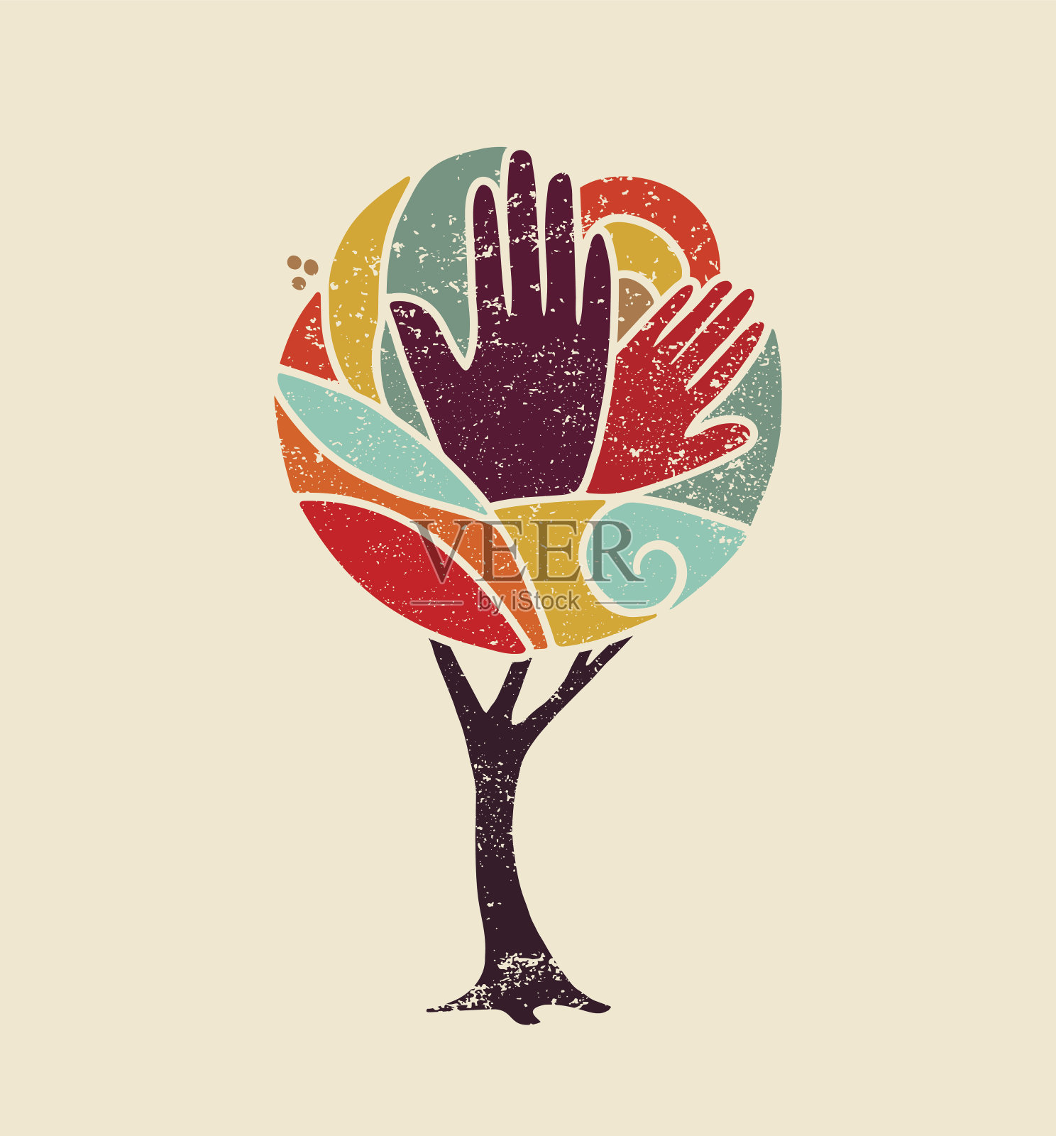 色彩概念树用多样化的人的双手插画图片素材
