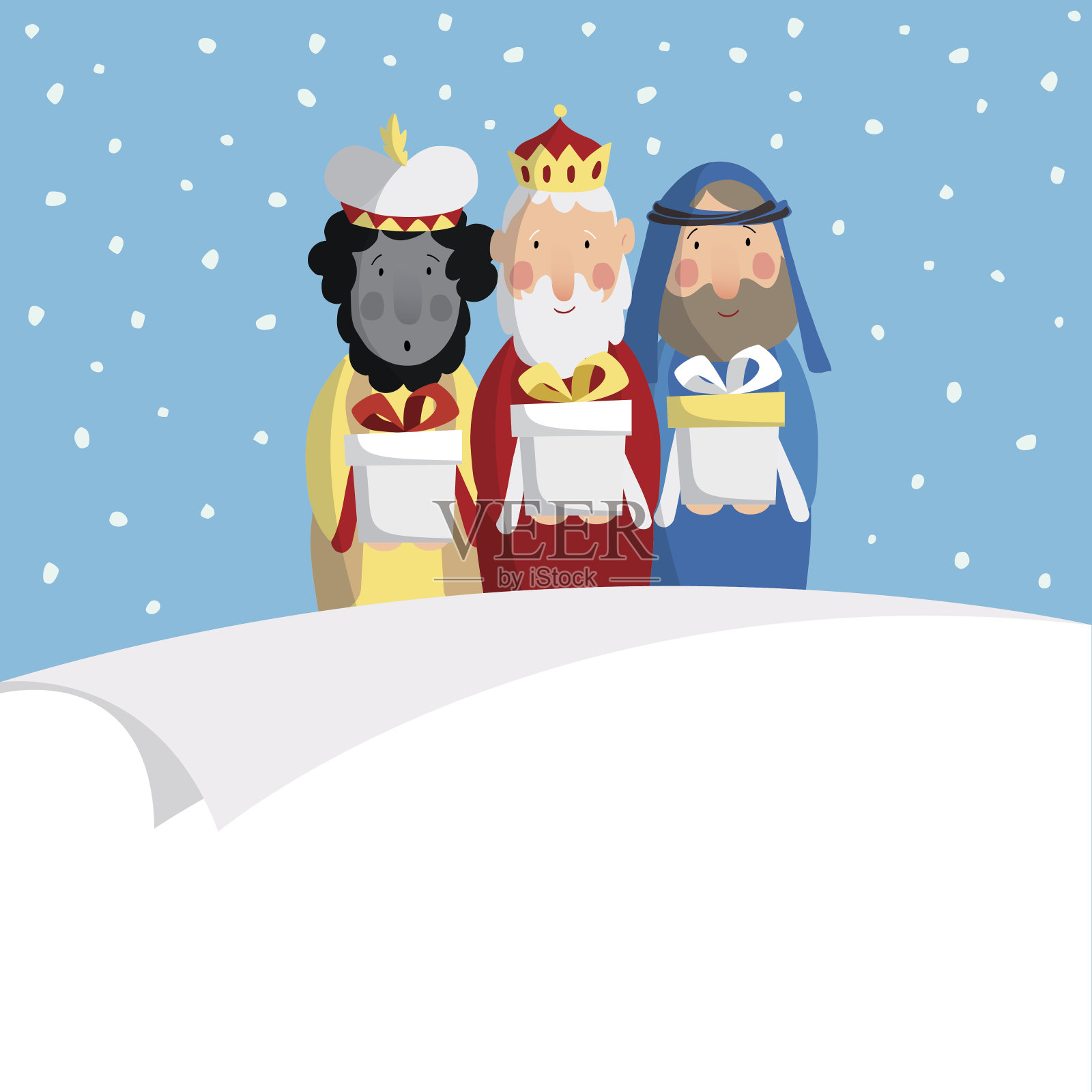 可爱的圣诞贺卡与三个麦琪带来。圣经的国王。插画图片素材