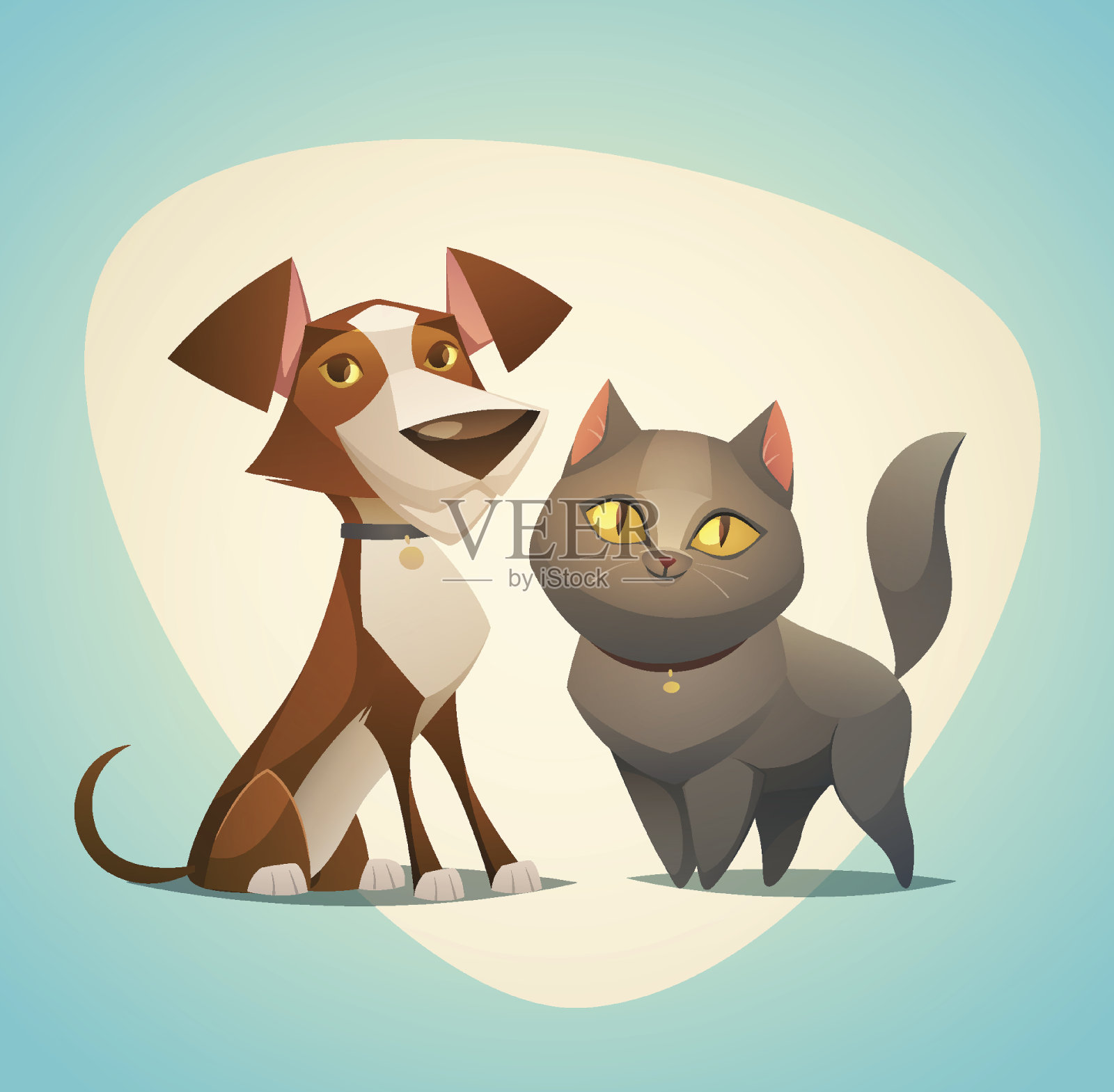 猫和狗的角色。卡通风格的矢量插图。插画图片素材
