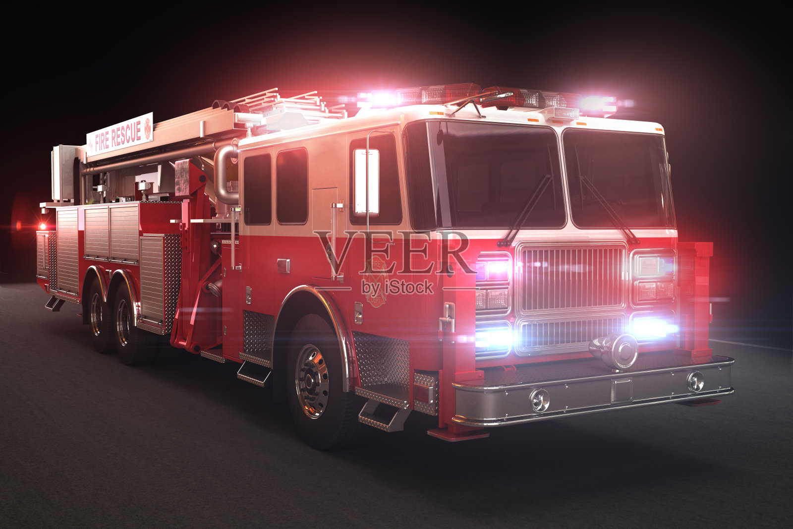 有灯的消防车，是急救人员系列的一部分。照片摄影图片