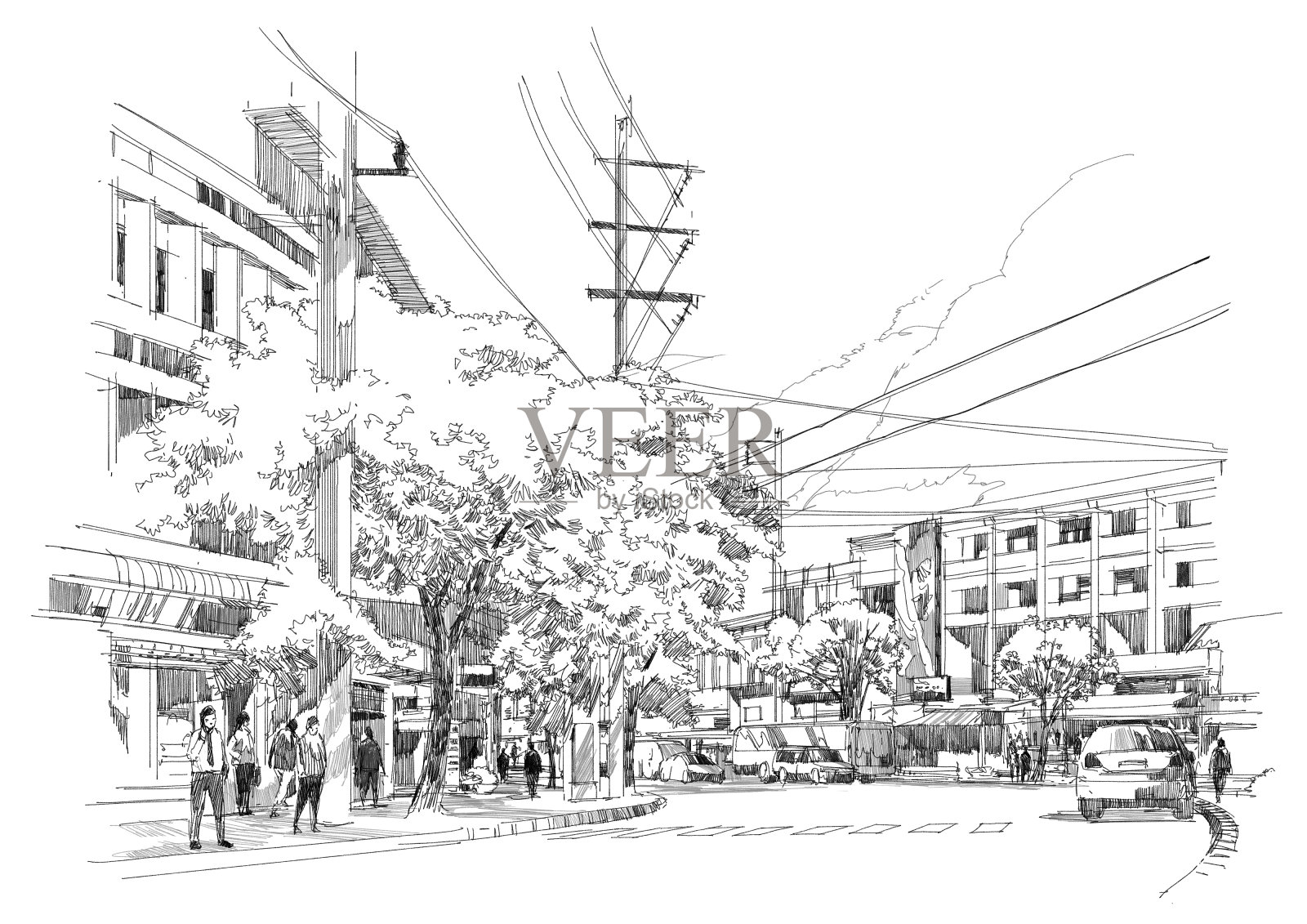 城市街道的草图插画图片素材