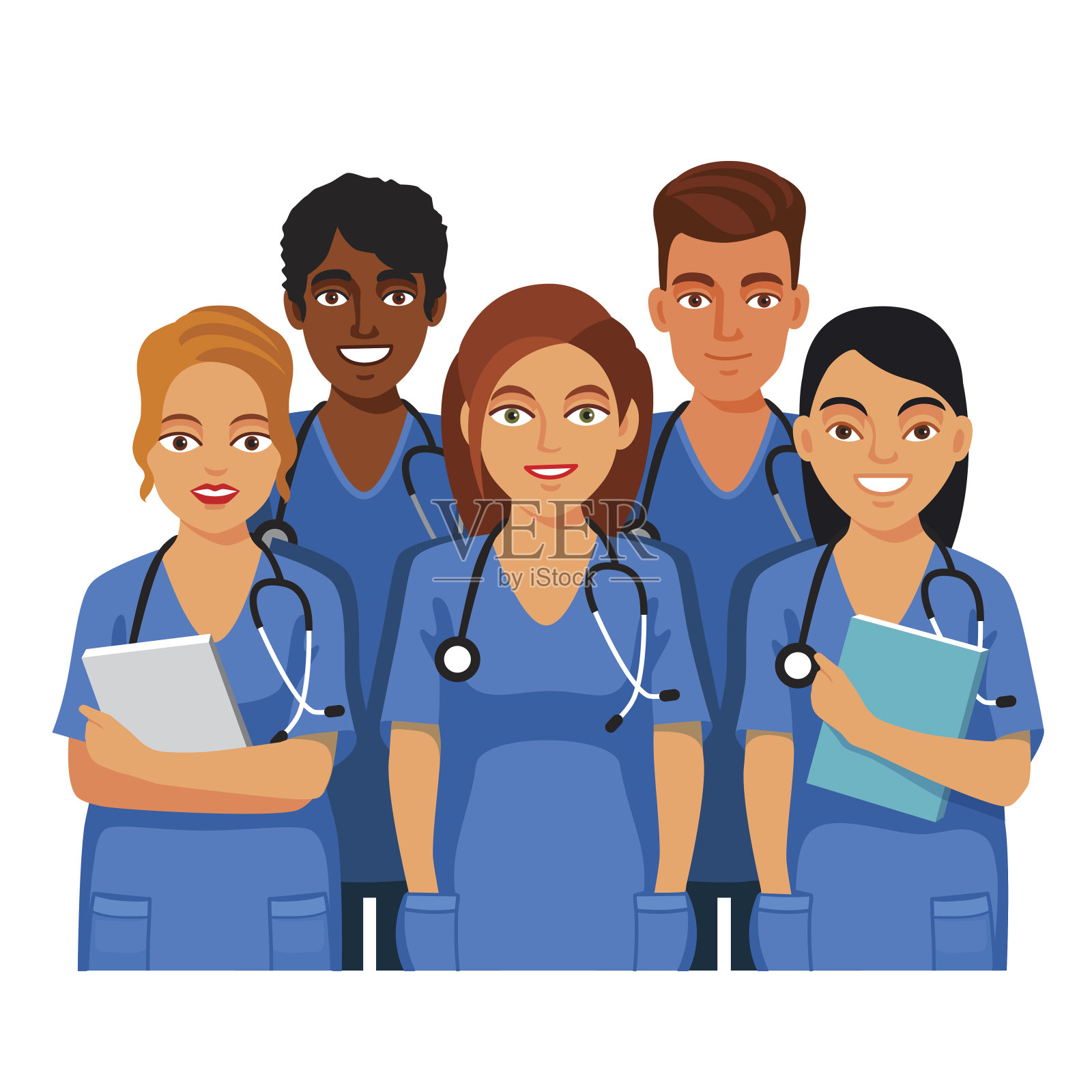 一组医学生、护士或实习生插画图片素材