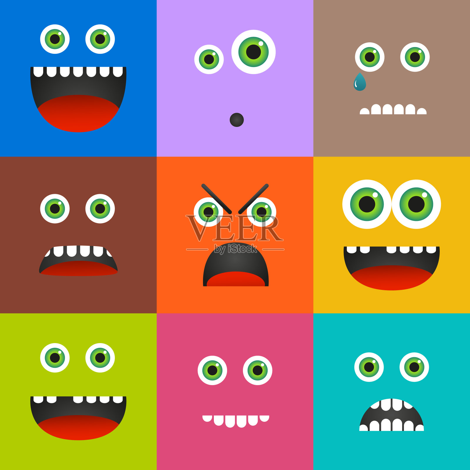 9个不同的方形表情插画图片素材