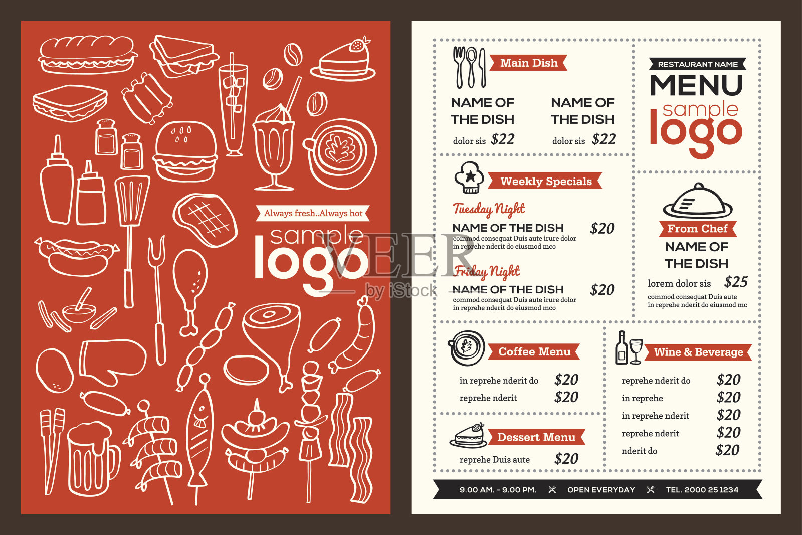 现代餐厅菜单封面设计宣传册矢量模板插画图片素材