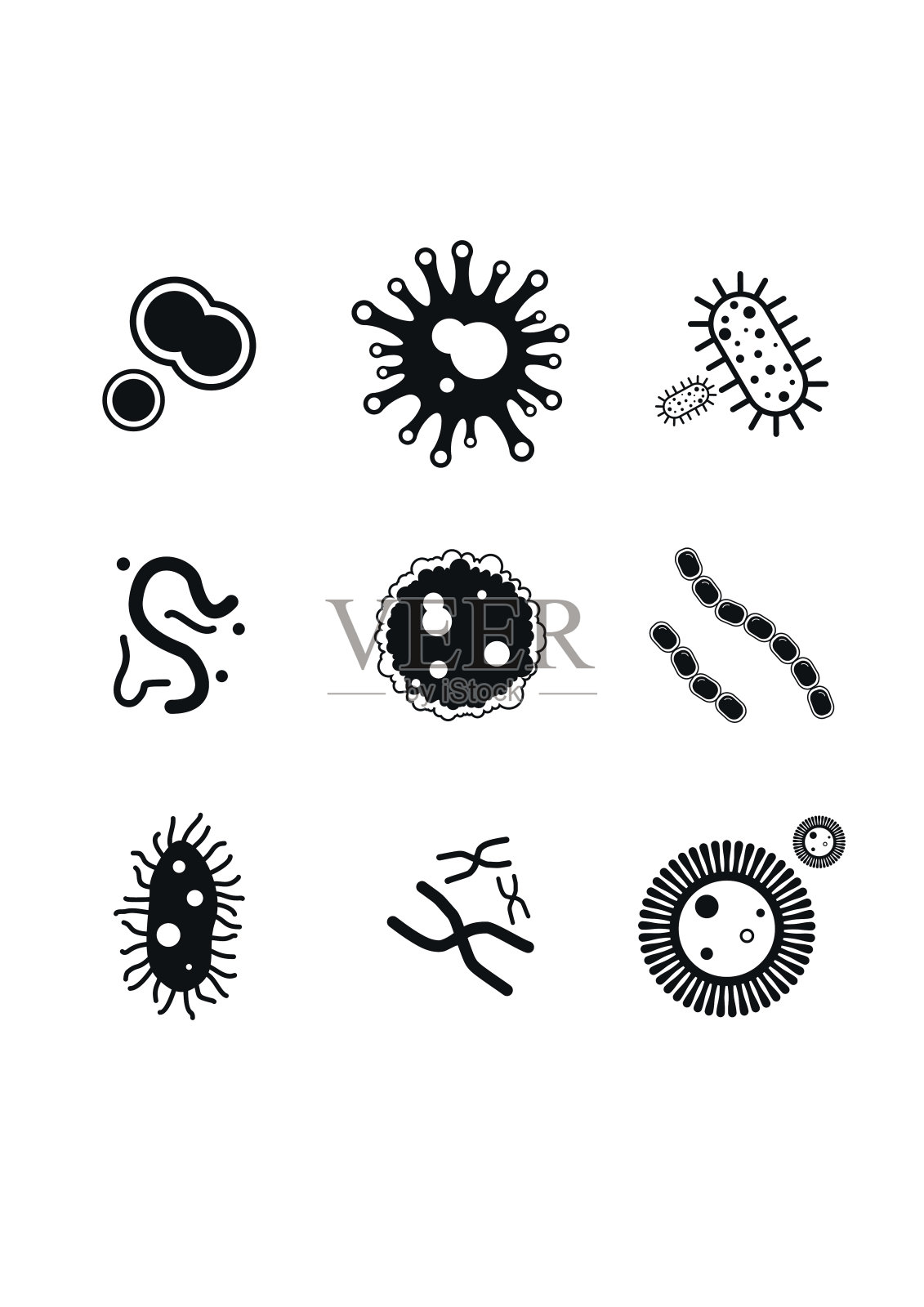 病毒和细菌图标设置。矢量插图。图标素材