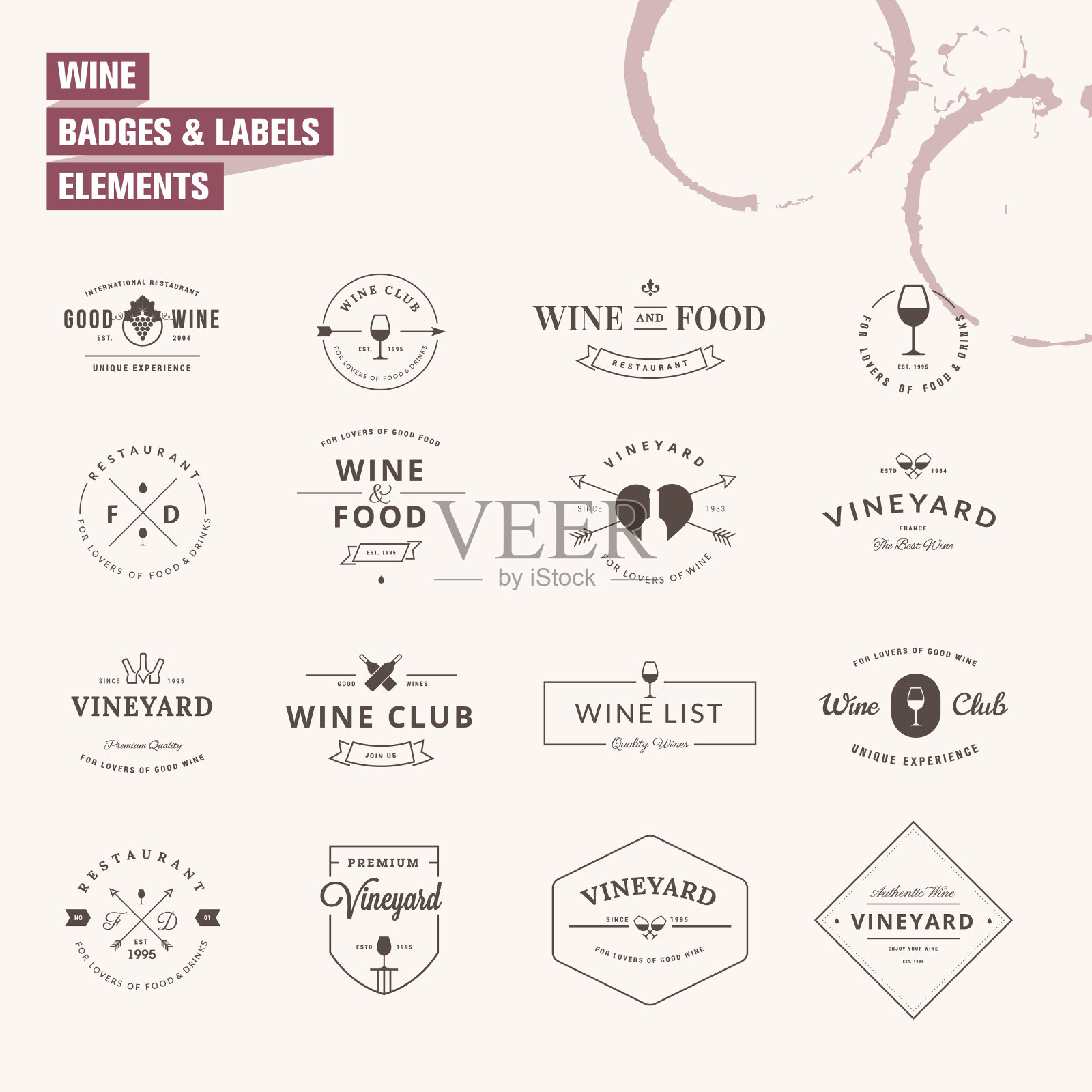 一套徽章和标签元素的葡萄酒插画图片素材