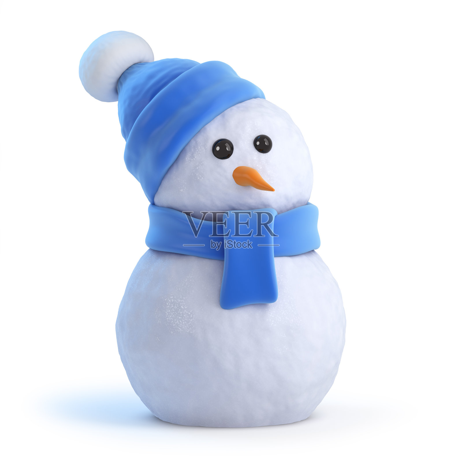 3d雪人在一个蓝色的木制套装照片摄影图片