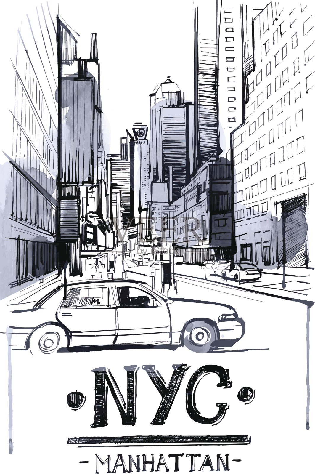 曼哈顿的出租车插画图片素材