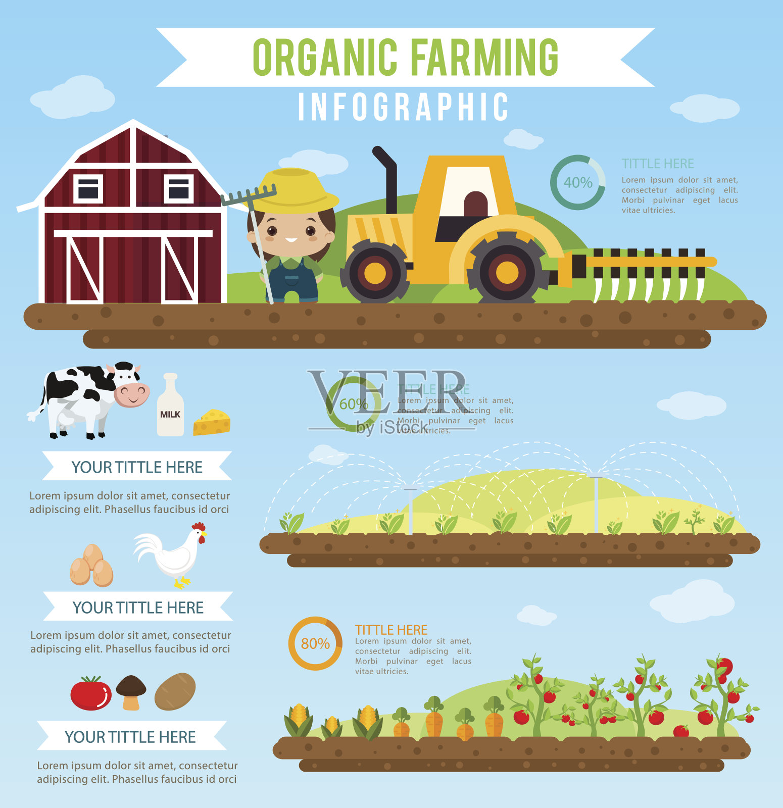有机农业和清洁食品健康信息图表。插画图片素材