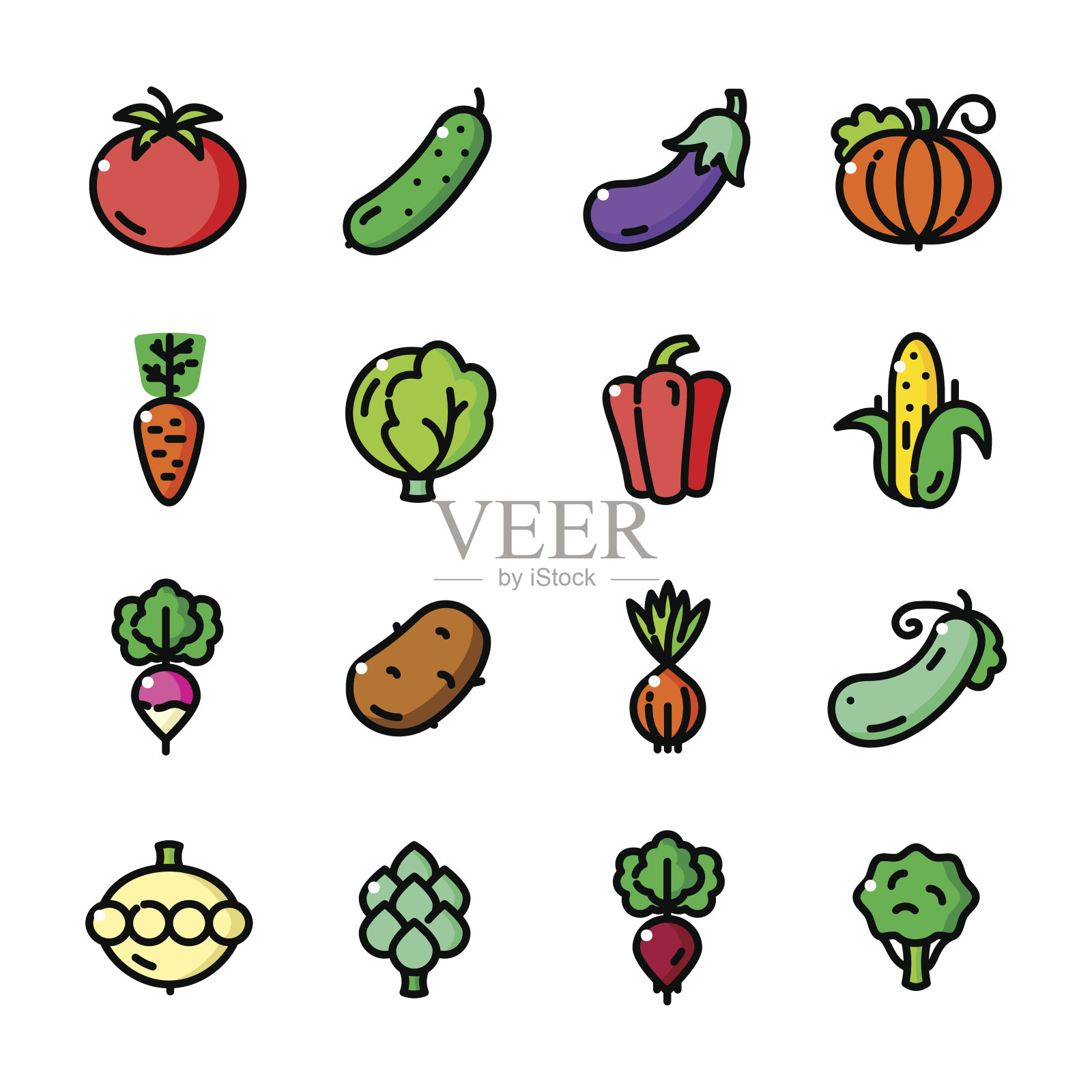 细线蔬菜图标设置矢量插图图标素材