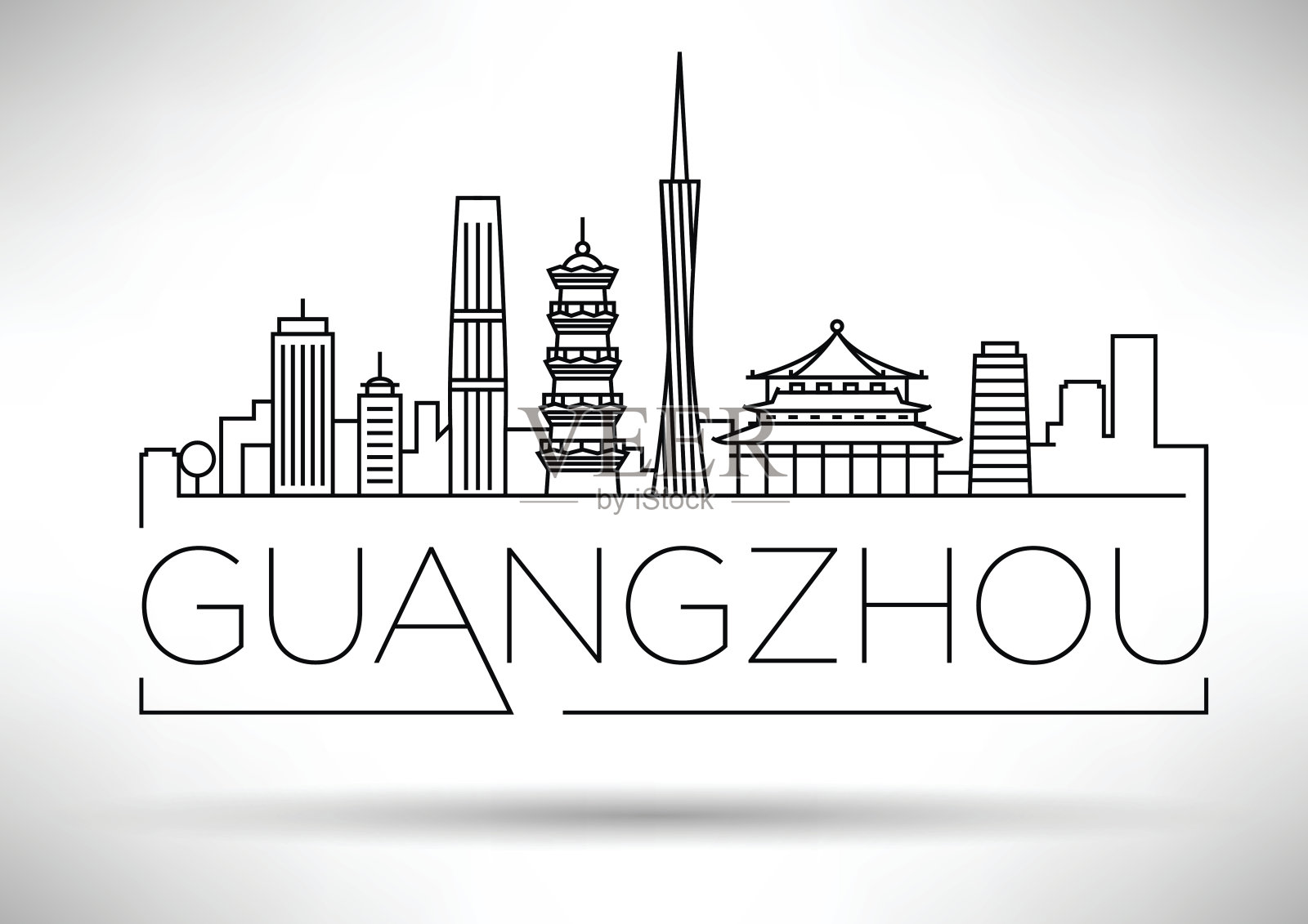 最小向量广州城市线性天际线排版设计插画图片素材