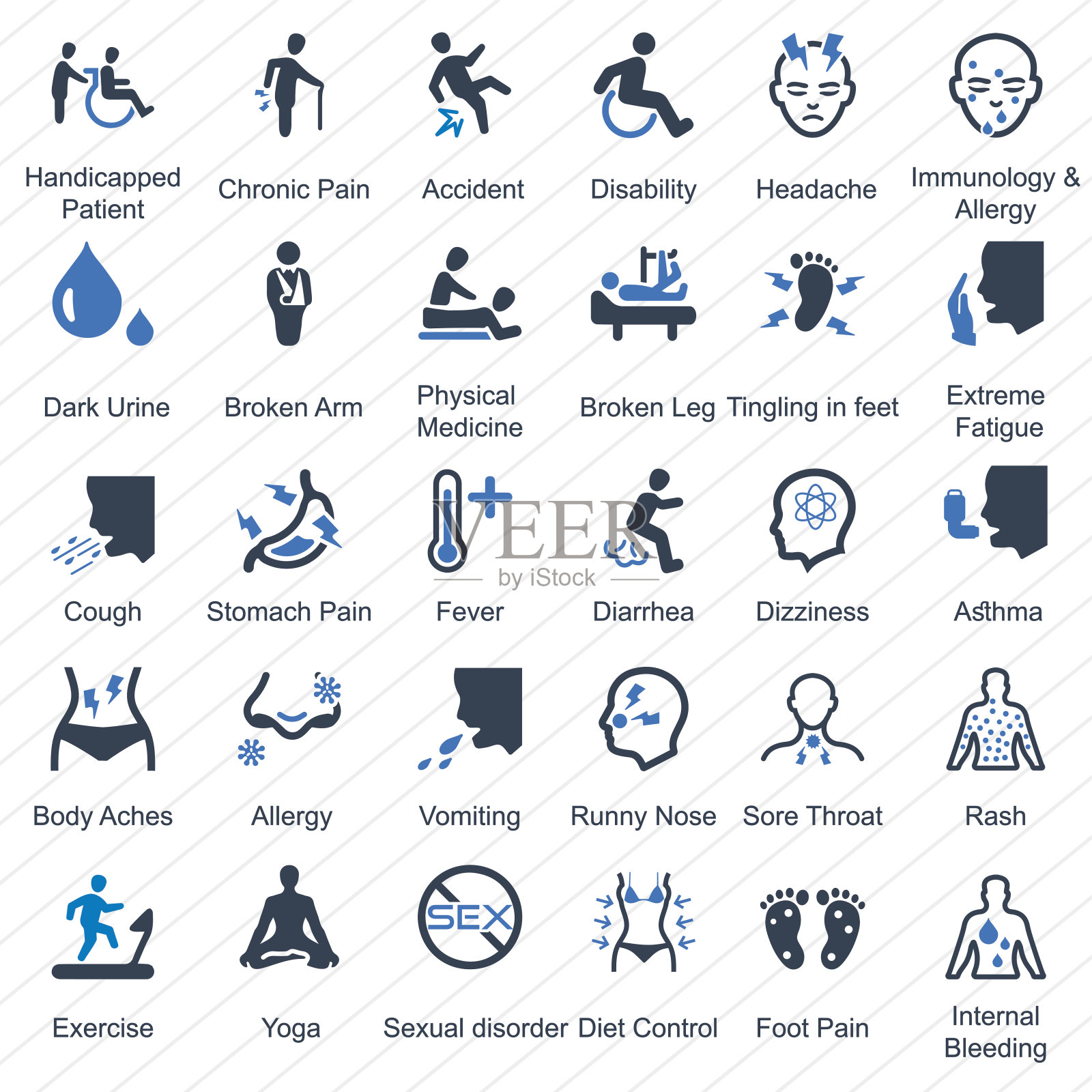 健康状况与疾病(蓝色系列)图标素材
