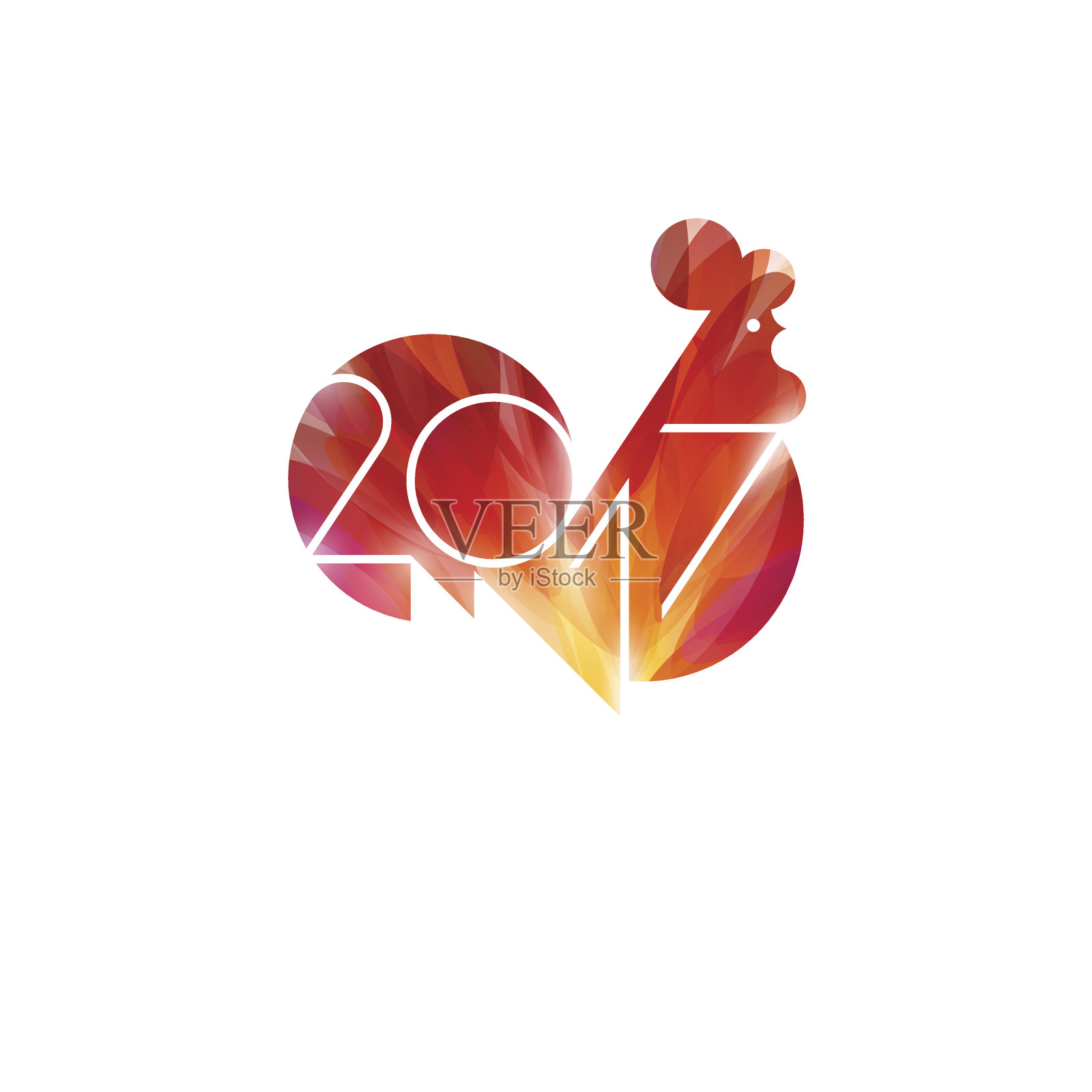 新年设计与红火公鸡的剪影插画图片素材
