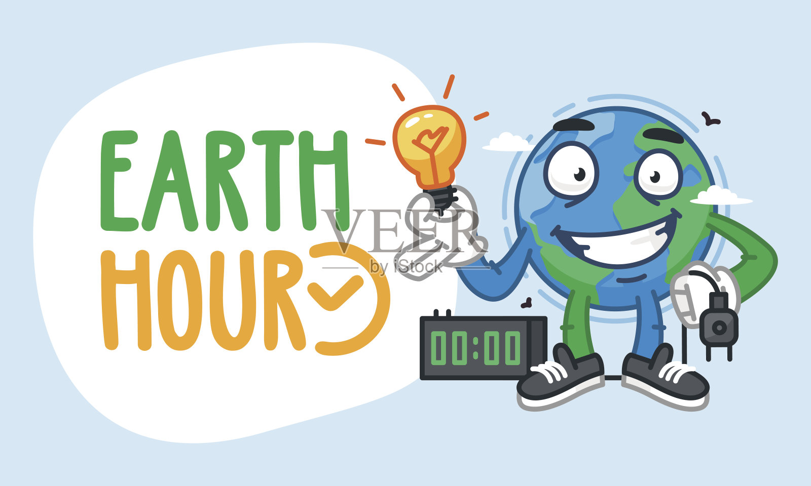 “地球一小时”“地球人物”灯泡插画图片素材