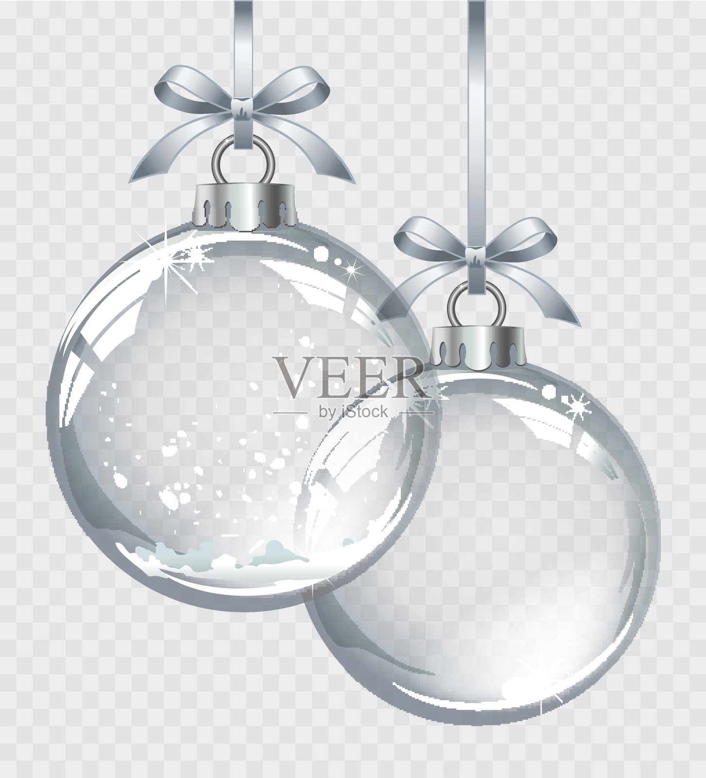 向量现实透明银色圣诞球与雪插画图片素材