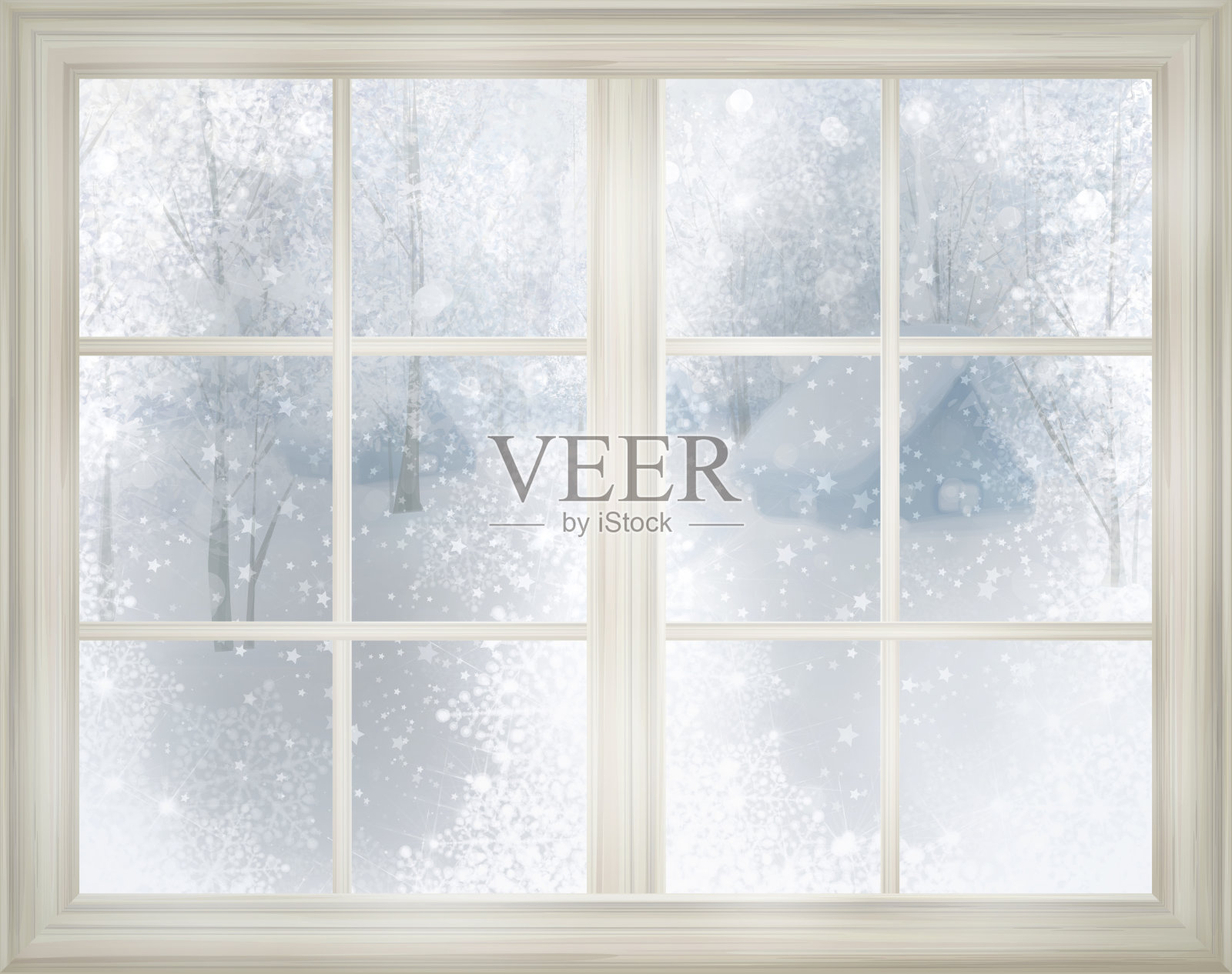 窗户与冬天的雪景背景。插画图片素材