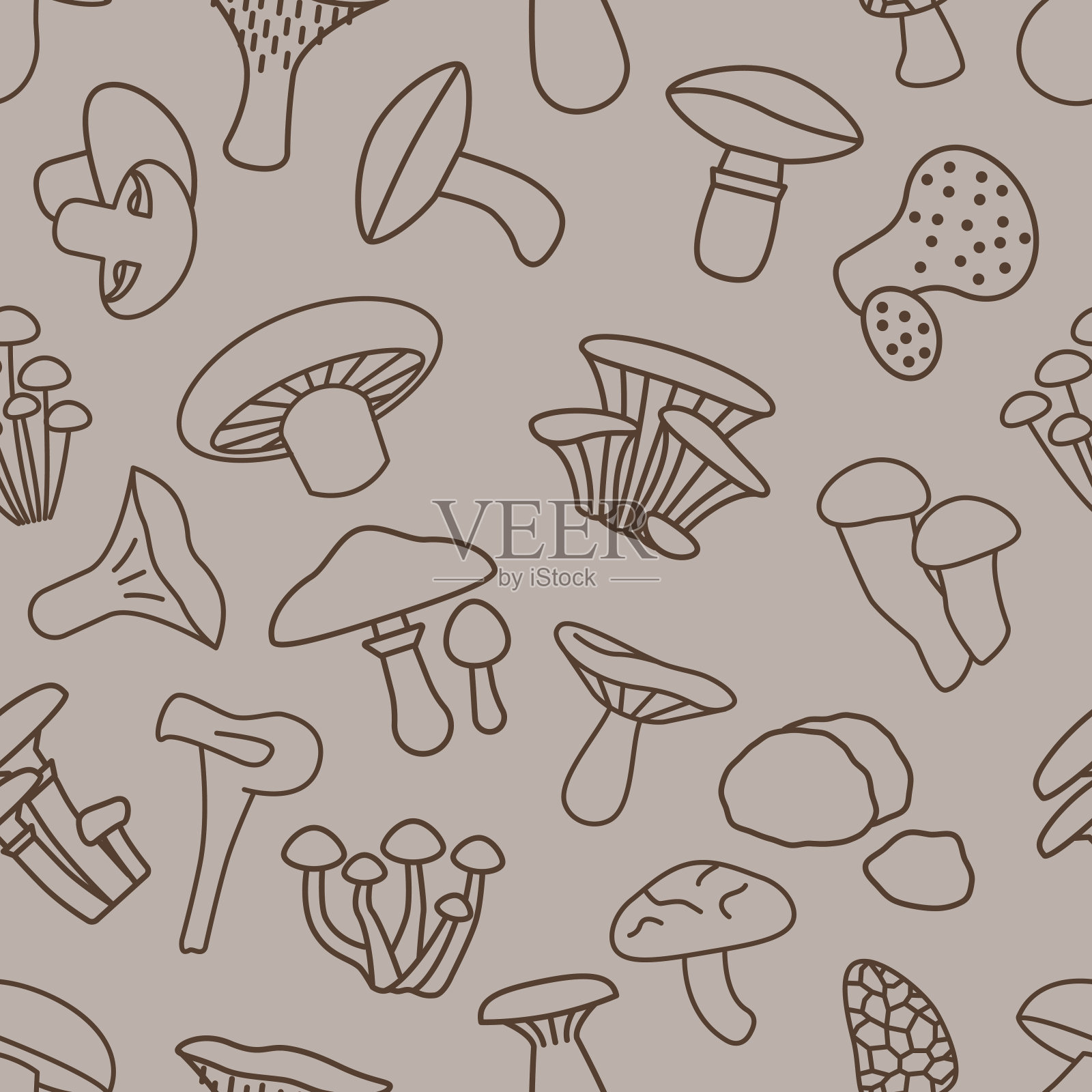 蘑菇无缝图案在棕色插画图片素材