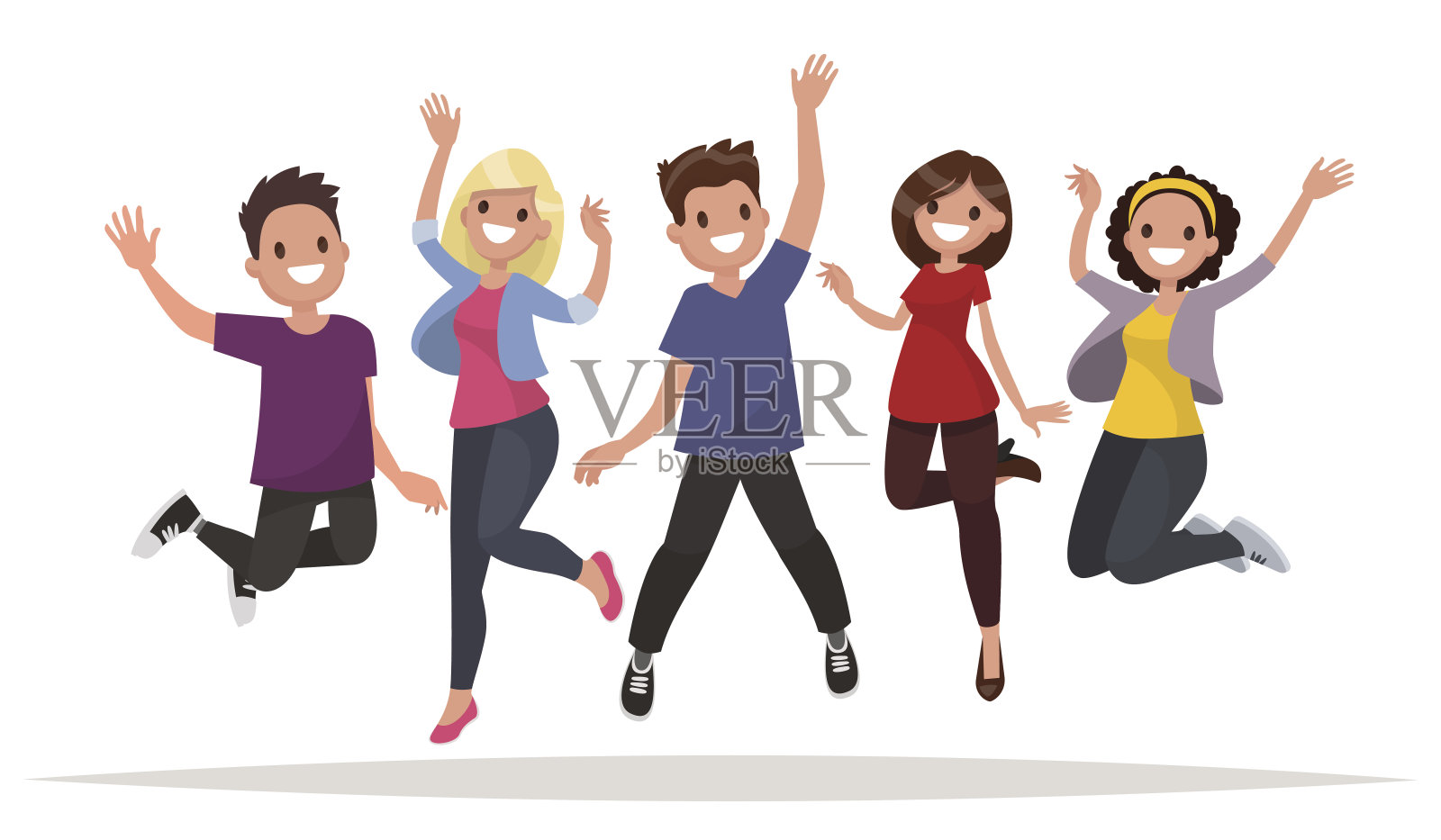 一群快乐的人在白色的背景上跳跃。插画图片素材