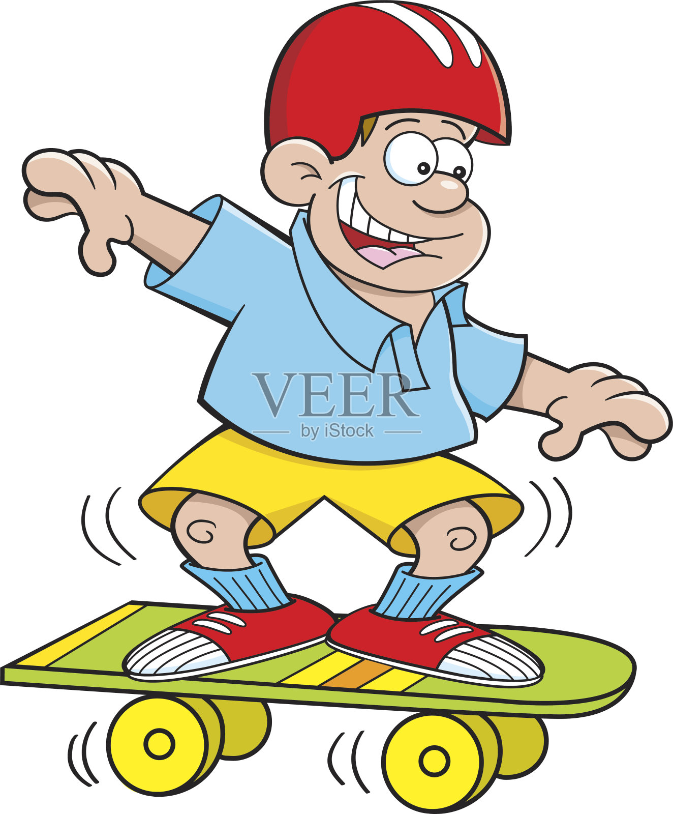 骑着滑板的卡通男孩。插画图片素材